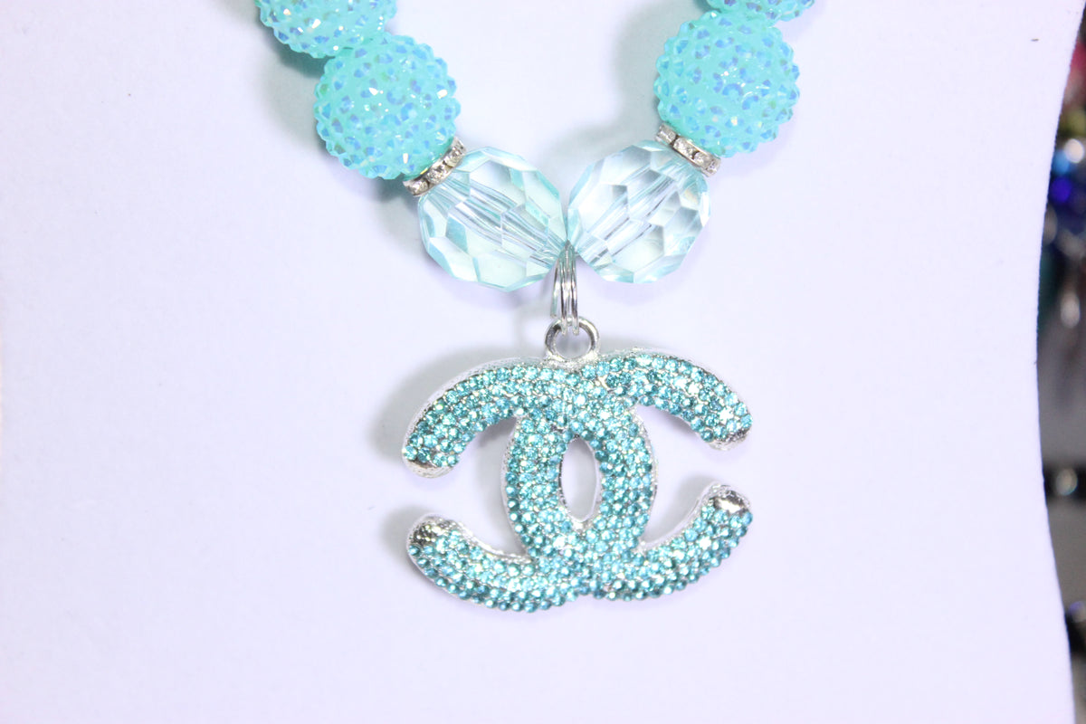 Shades Of Aquamarine & Silver Charm Necklace & Earrings Set