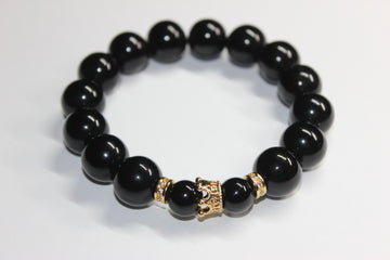💪🏽 MENSWEAR 💪🏽  Black & Gold Crown Charm Bracelet