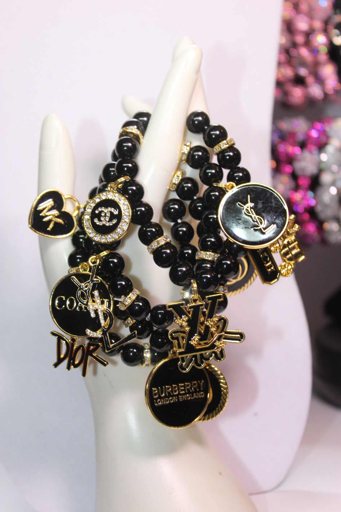 Black & Gold 4 Piece Charm Bracelet Set