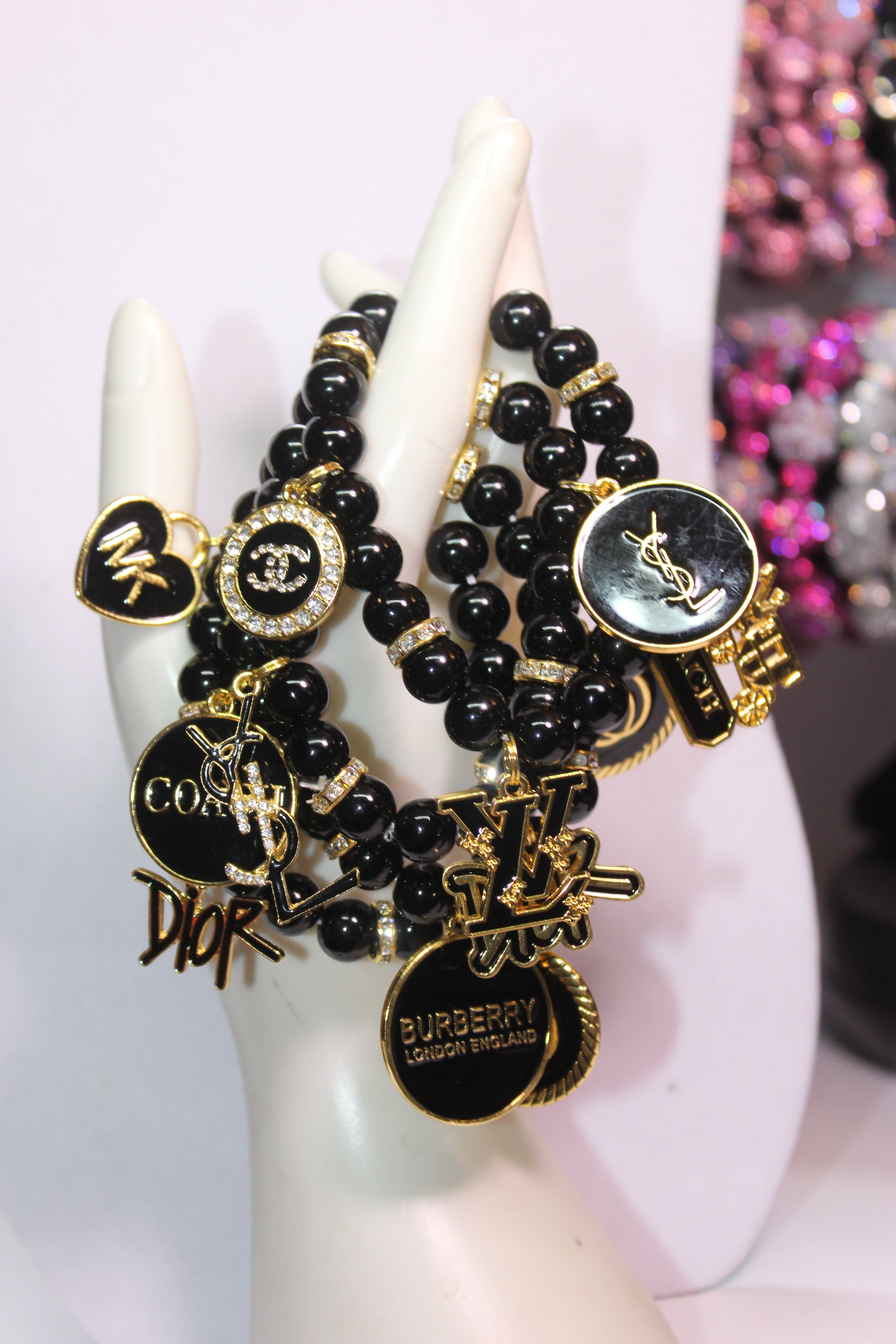 Black & Gold 4 Piece Charm Bracelet Set