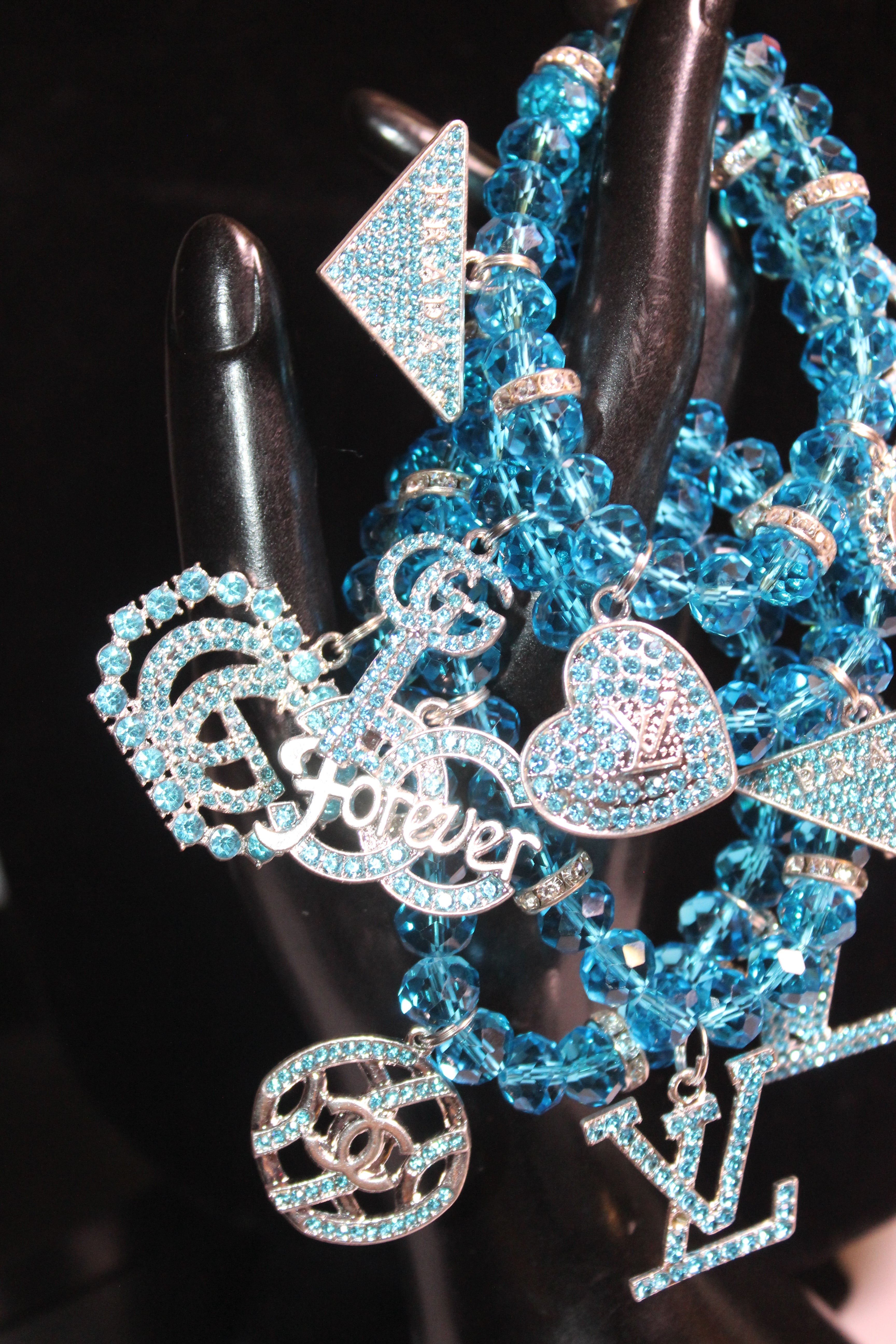 4 Piece Aquamarine Crystal Charm Bracelet Set