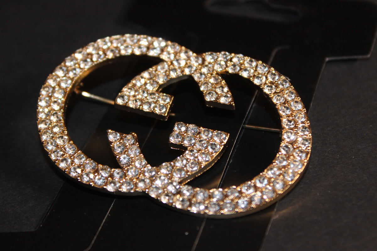 Gold Rhinestone Brooch Pin