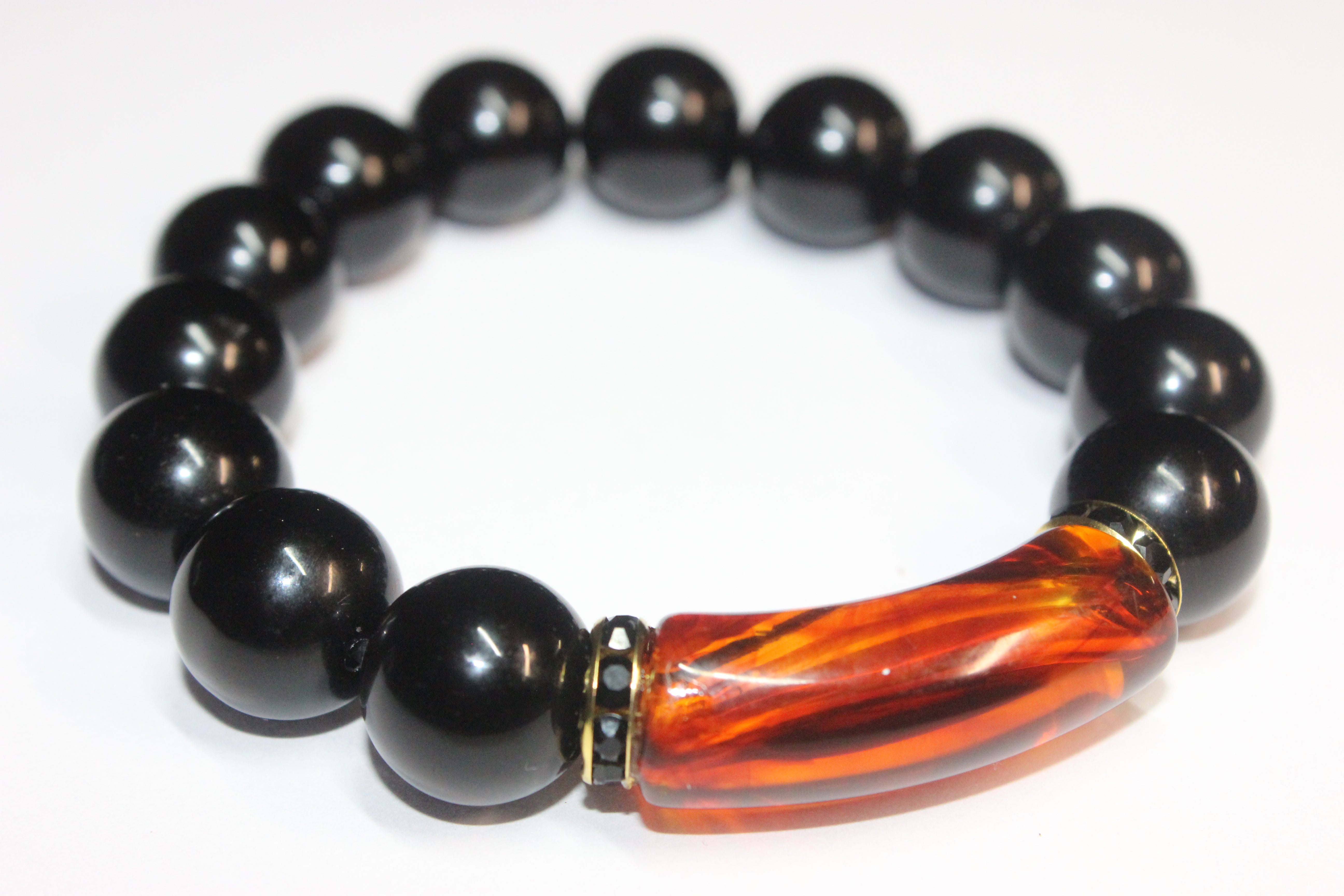 Black & Topaz/Gold Beaded Bracelet