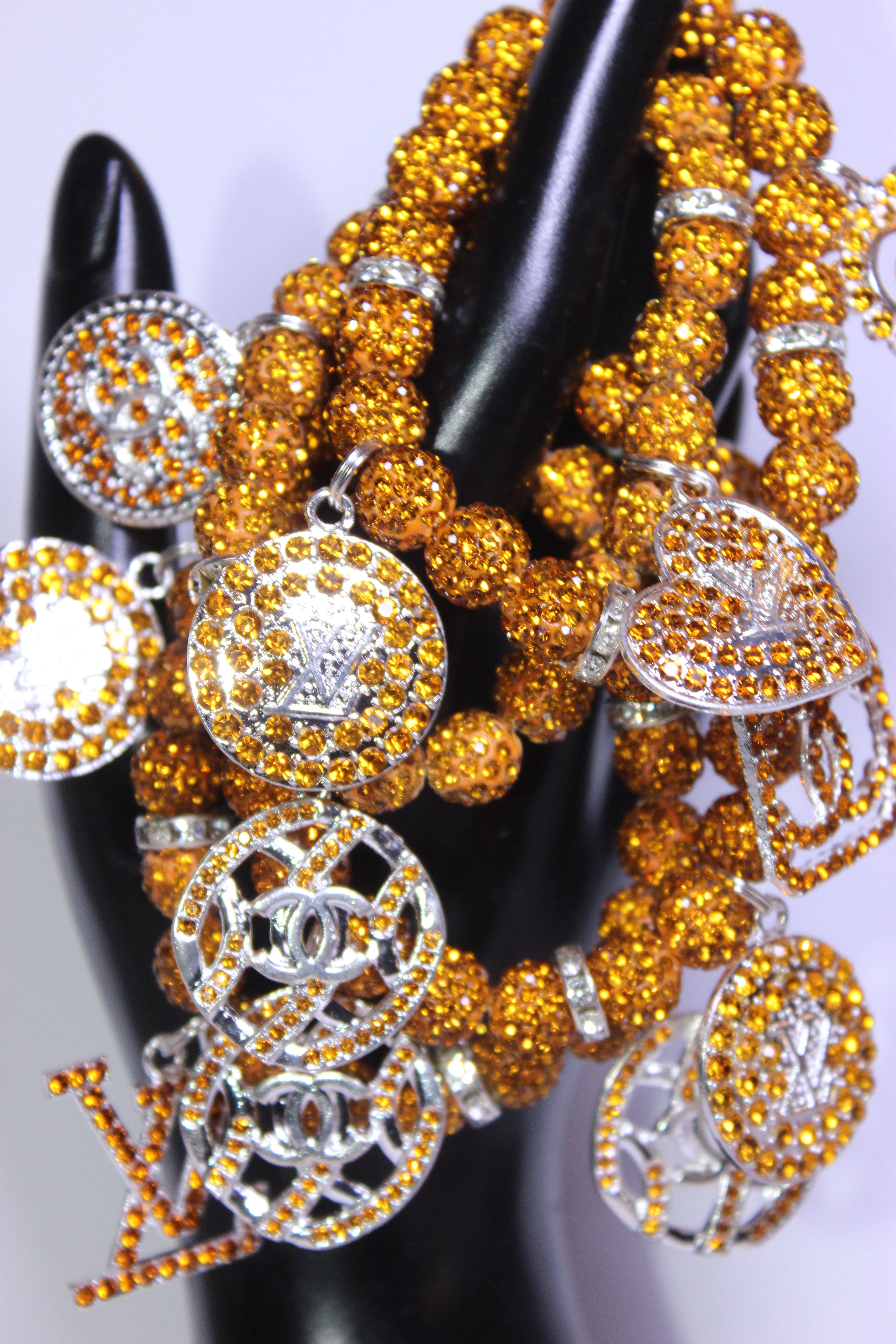 4 Piece Rhinestone Topaz w/ Silver Charm Bracelet Set