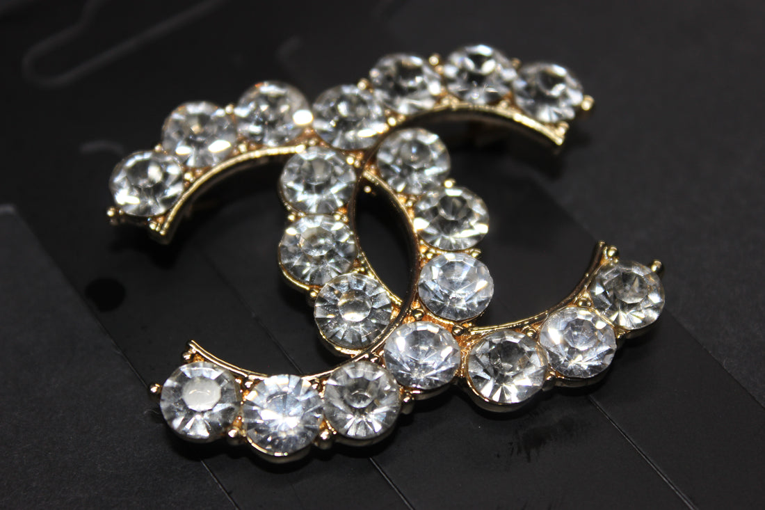 Gold & Rhinestone Brooch Pin