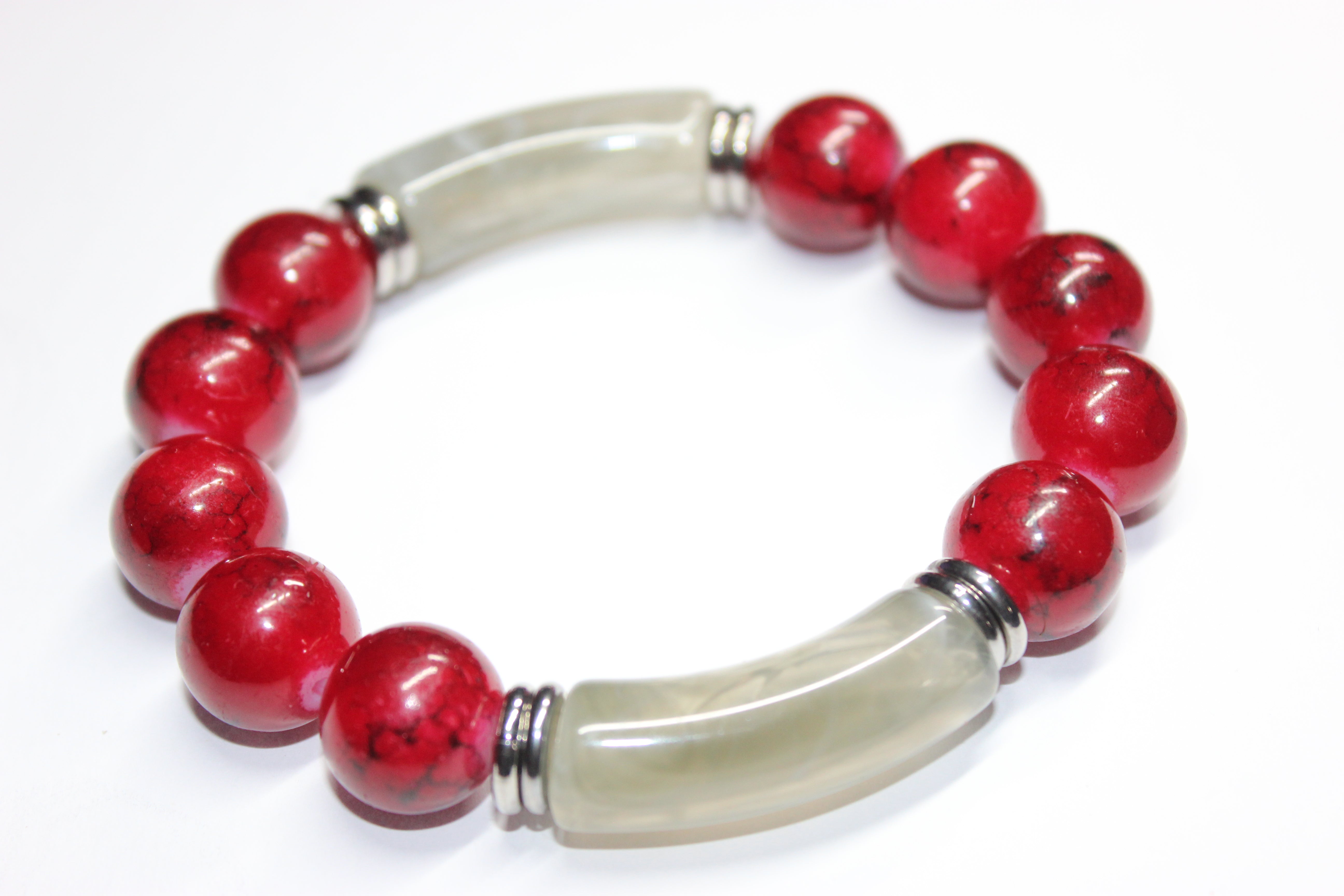 Grey & Red Onrè Beaded Bracelet