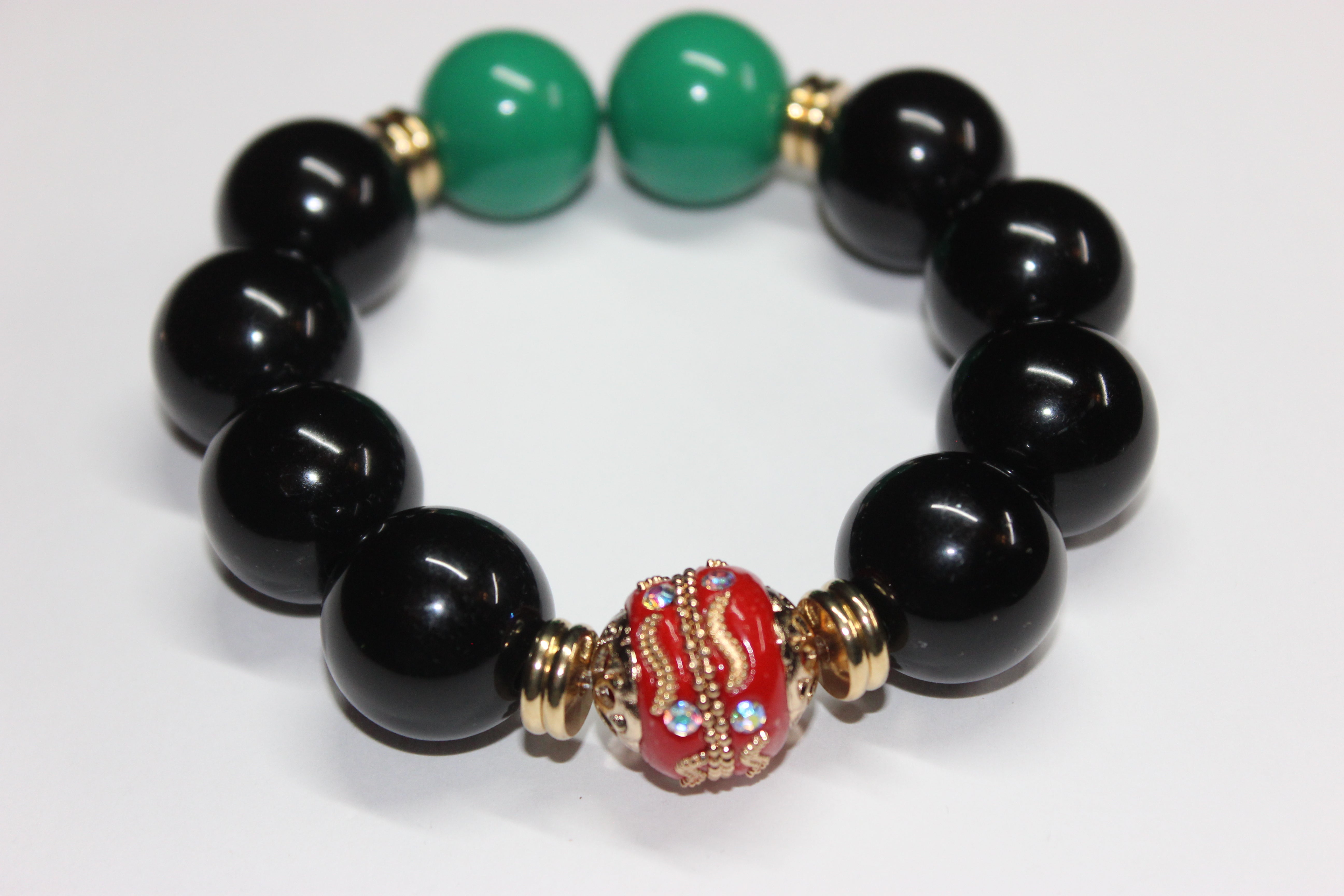 CBC Exclusive Large Beaded Bracelet- Black/Red/Green/Gold