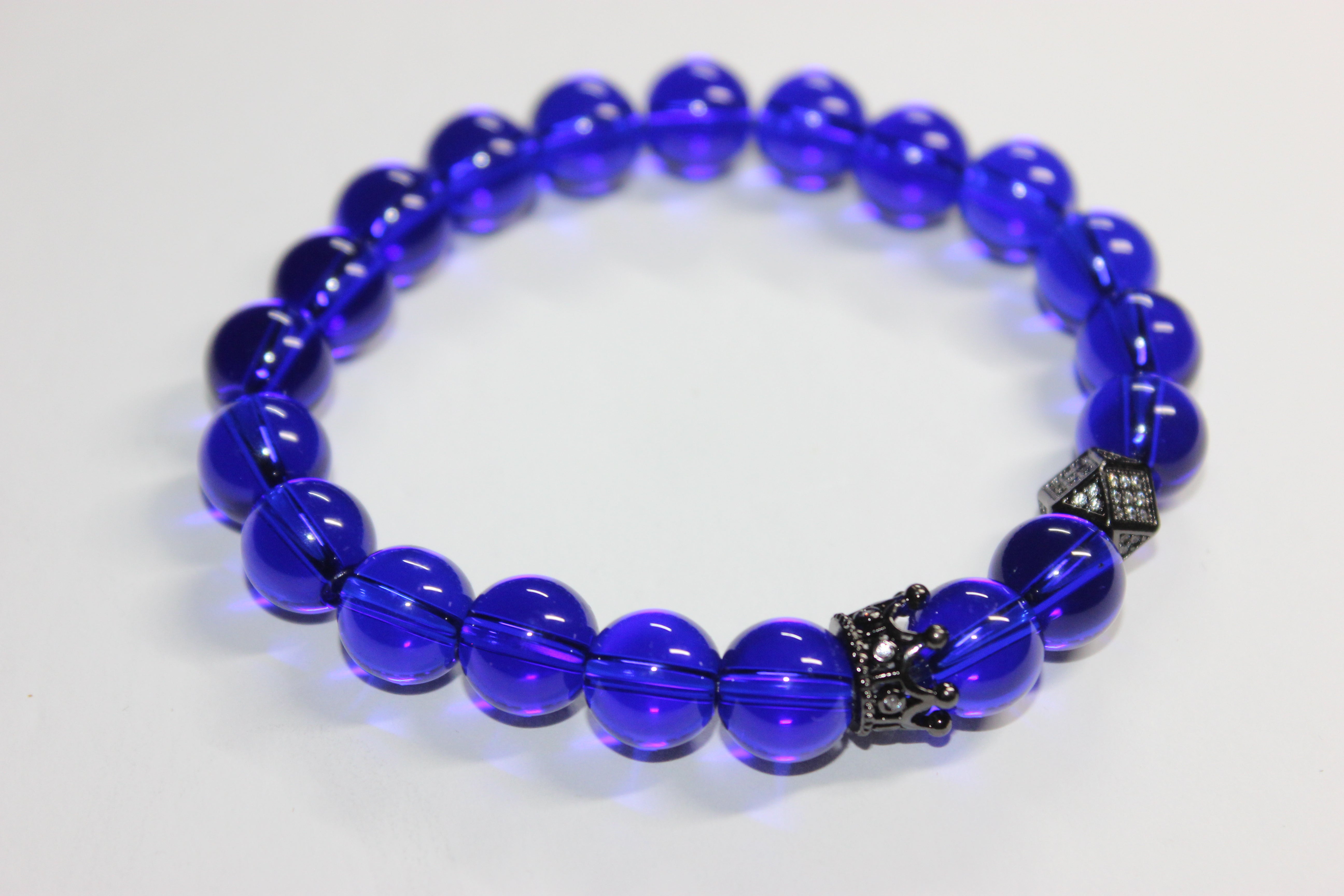 Blue & Black Beaded Bracelet w/ Crown