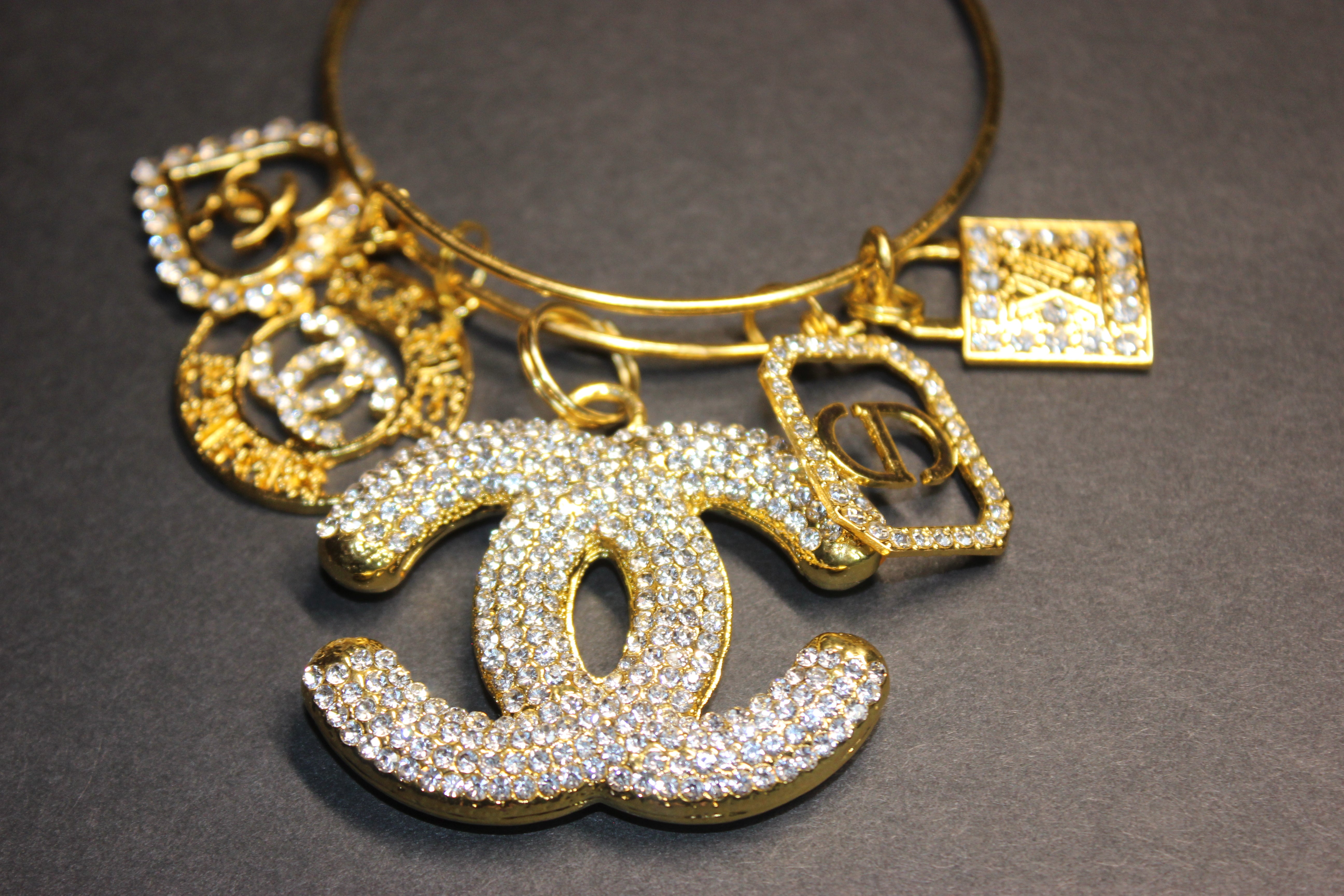 5 Charm Gold Bangle Bracelet
