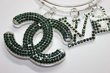 Hunter Green & Silver Charm Bangle