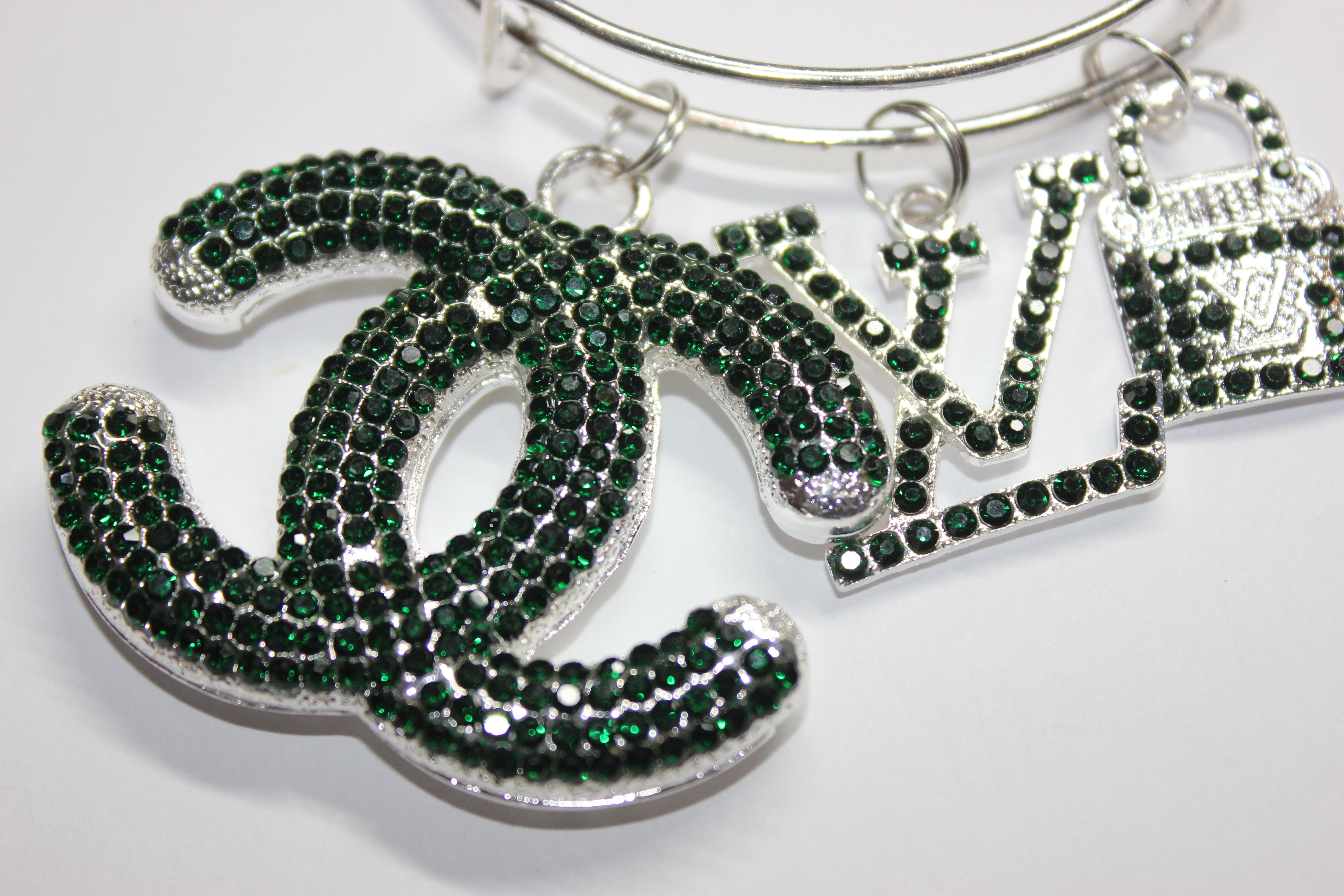 Hunter Green & Silver Charm Bangle