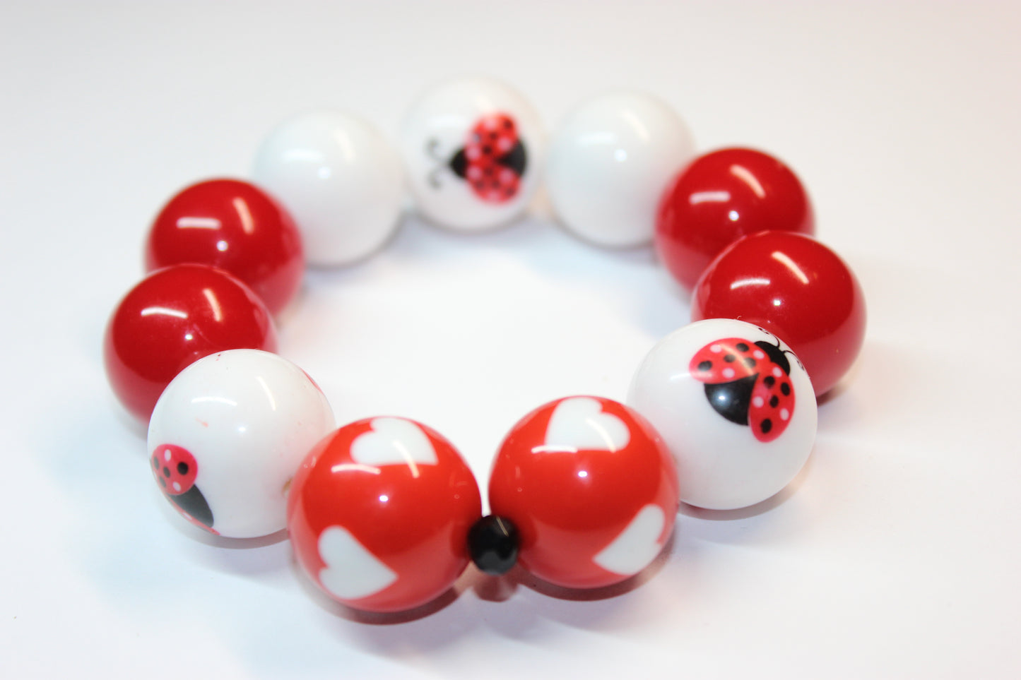 Red & White Ladybug Beaded Bracelet