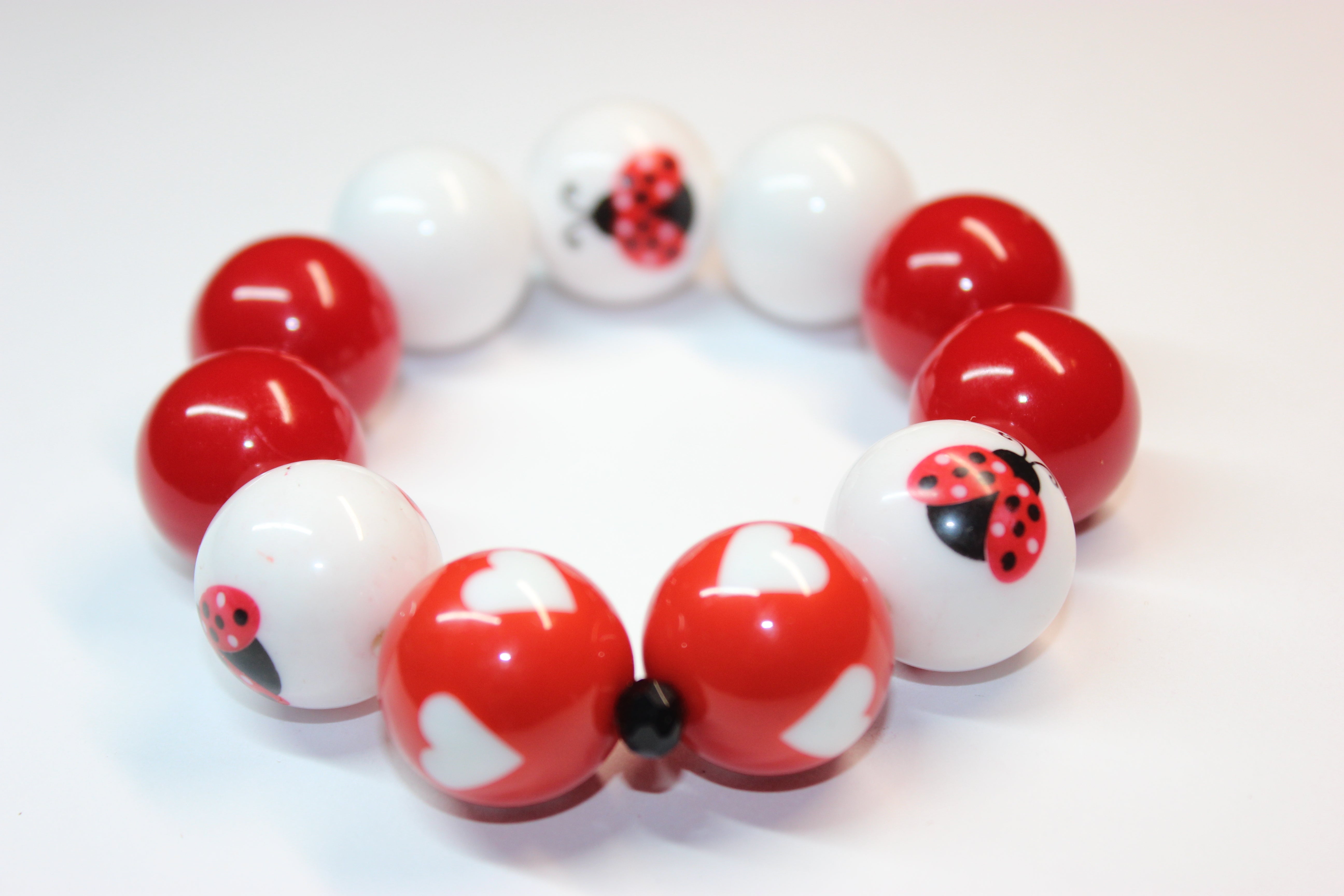 Red & White Ladybug Beaded Bracelet