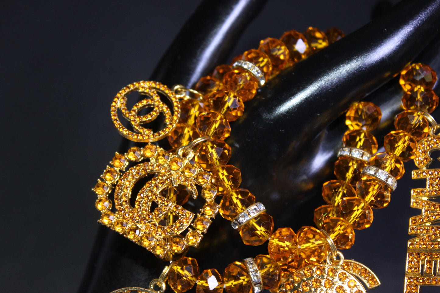 2 Piece Topaz/Gold Crystal Charm Bracelet Set