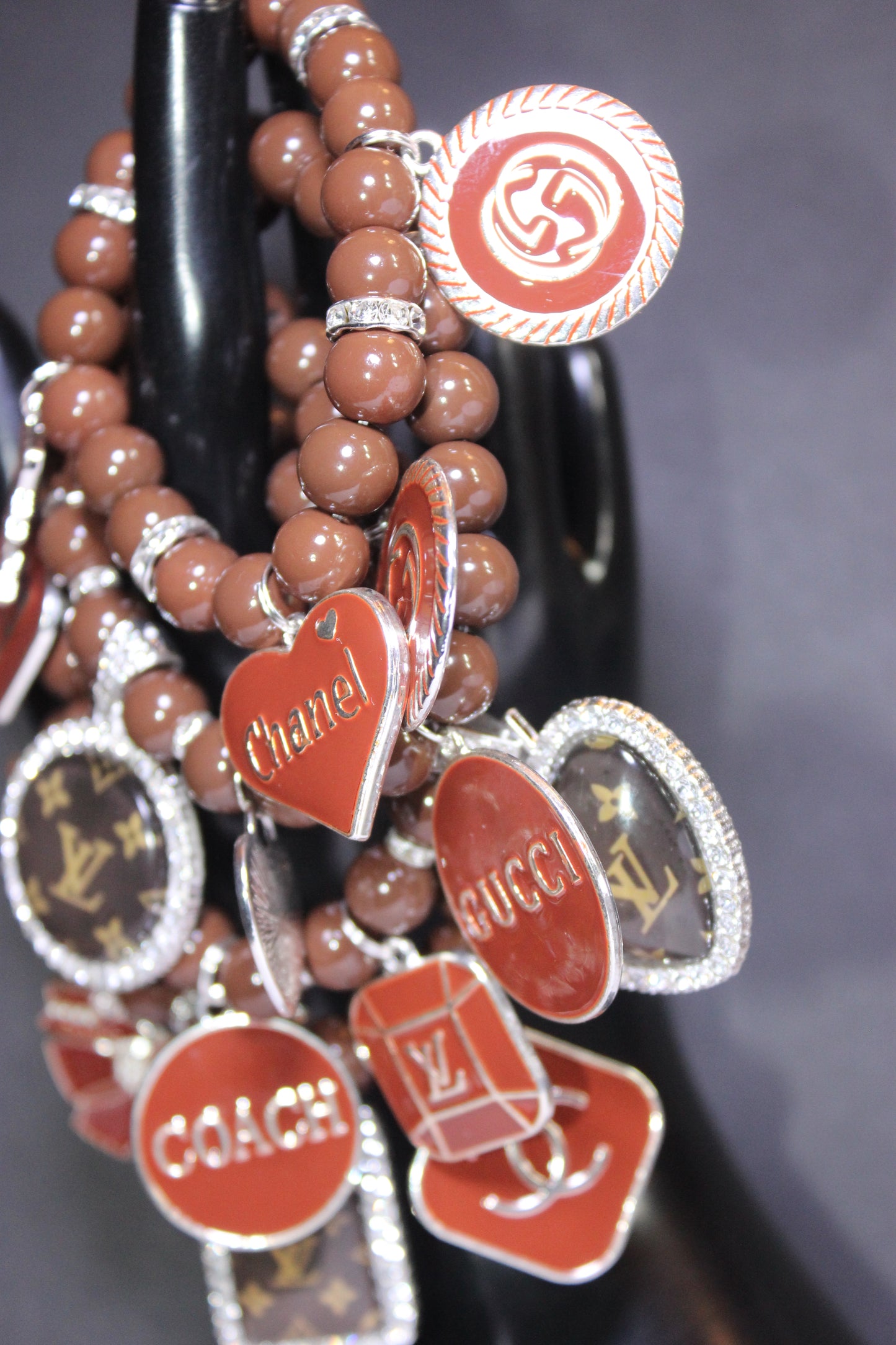 4 Piece Brown & Silver Luxury Beaded Charm Bracelet Set