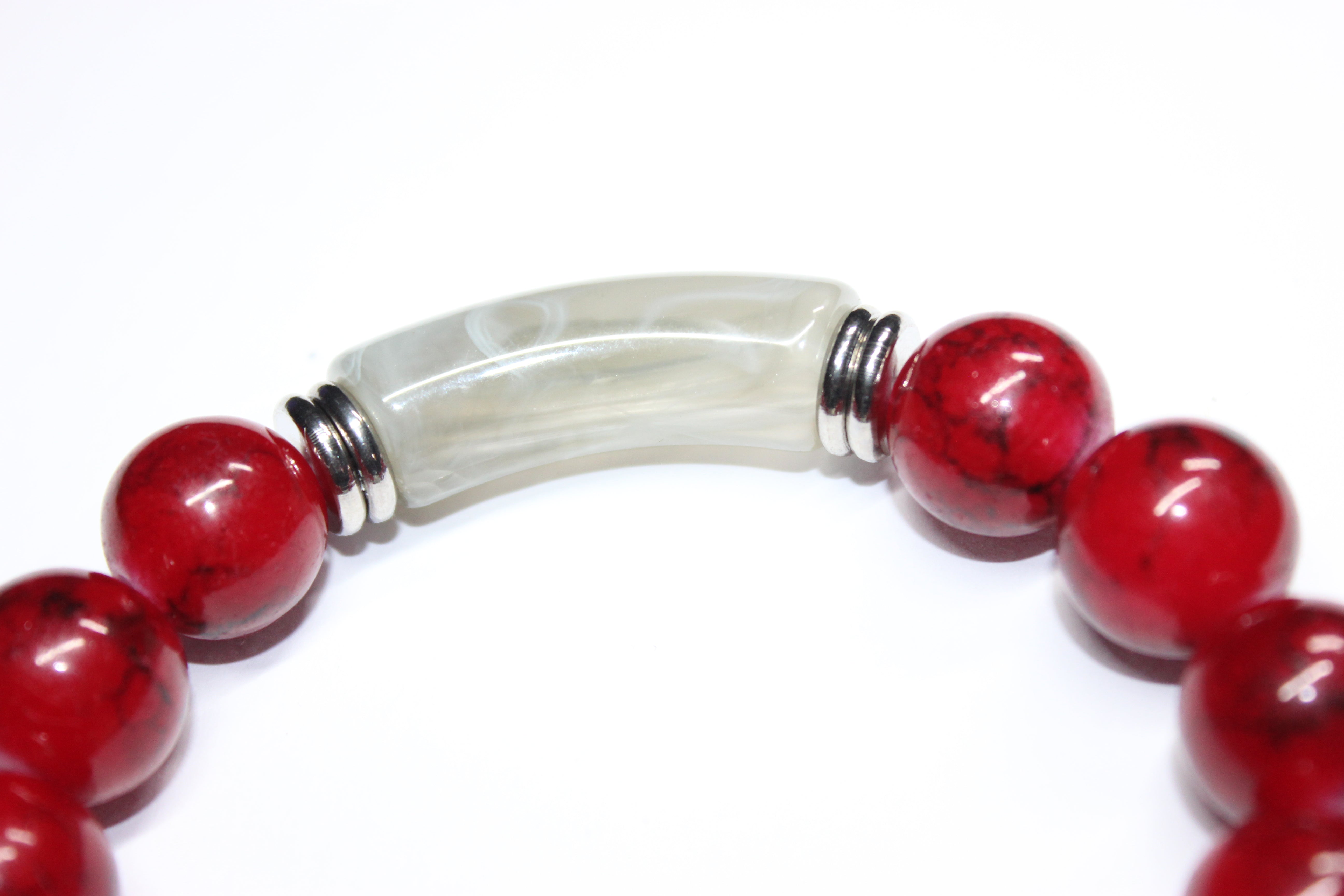 Grey & Red Onrè Beaded Bracelet
