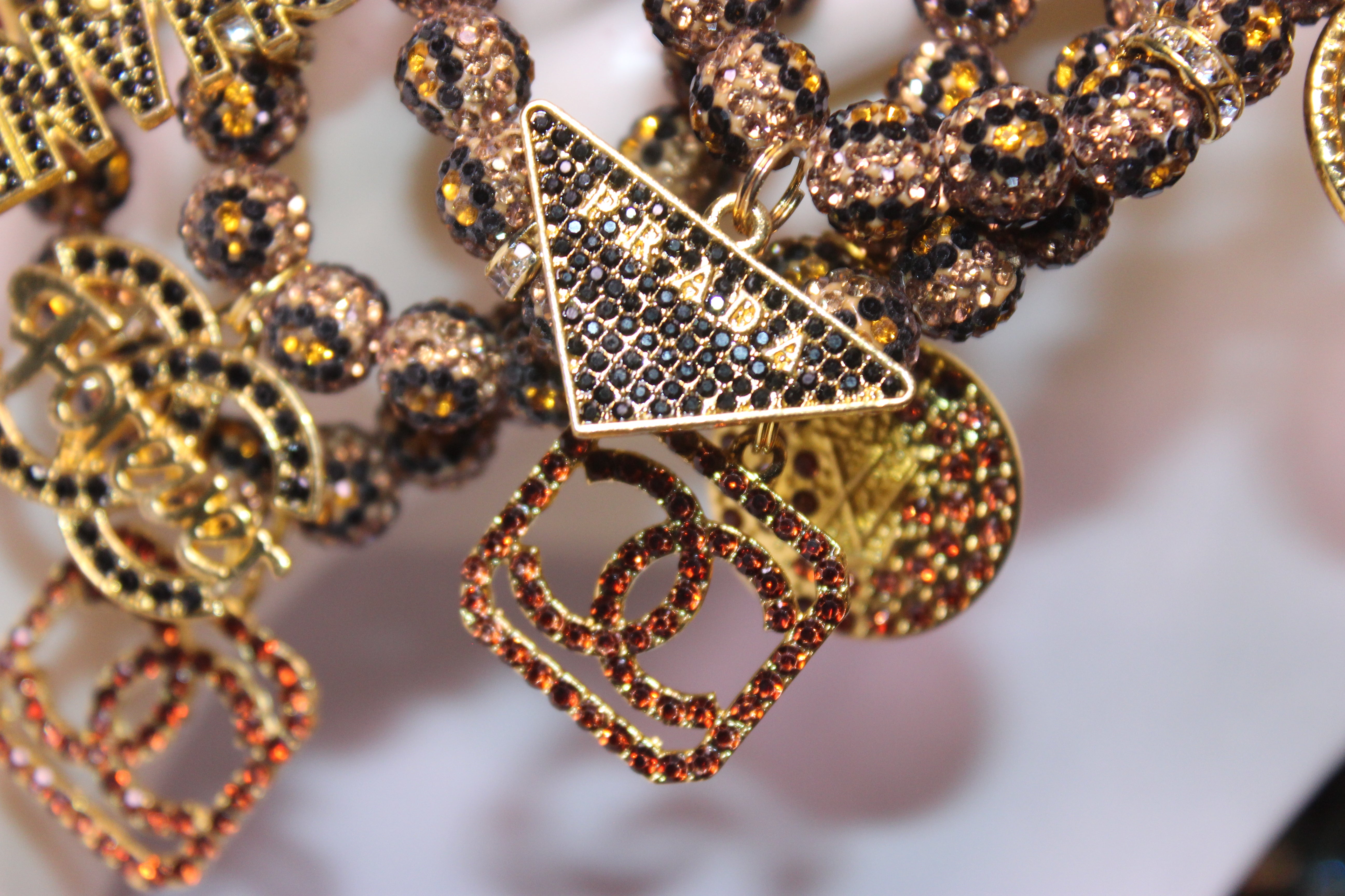 Animal Print 4 Piece Rhinestone Charm Bracelet Set Black/Brown/Gold/Topaz