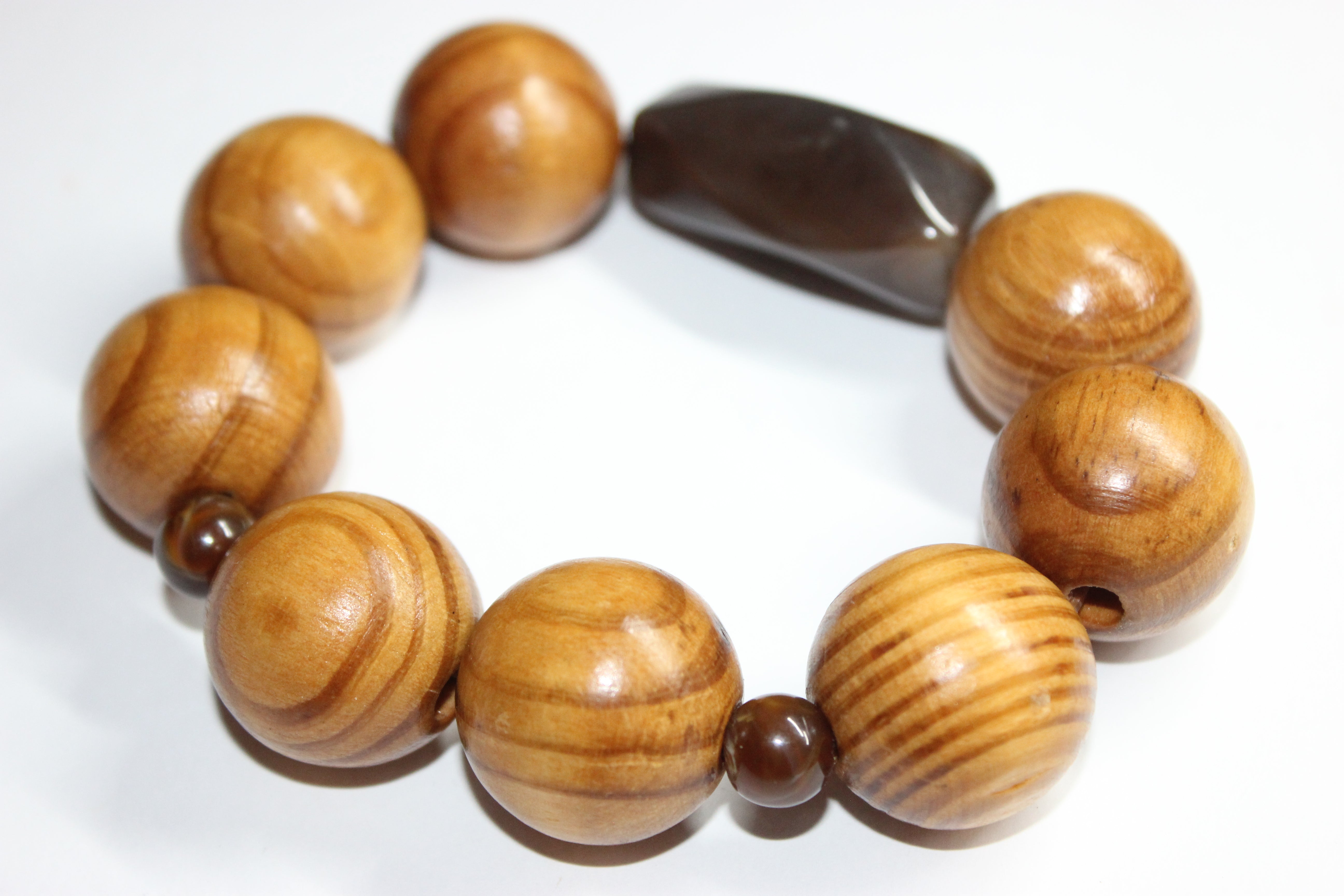Large Wood & Brown Beaded Bracelet