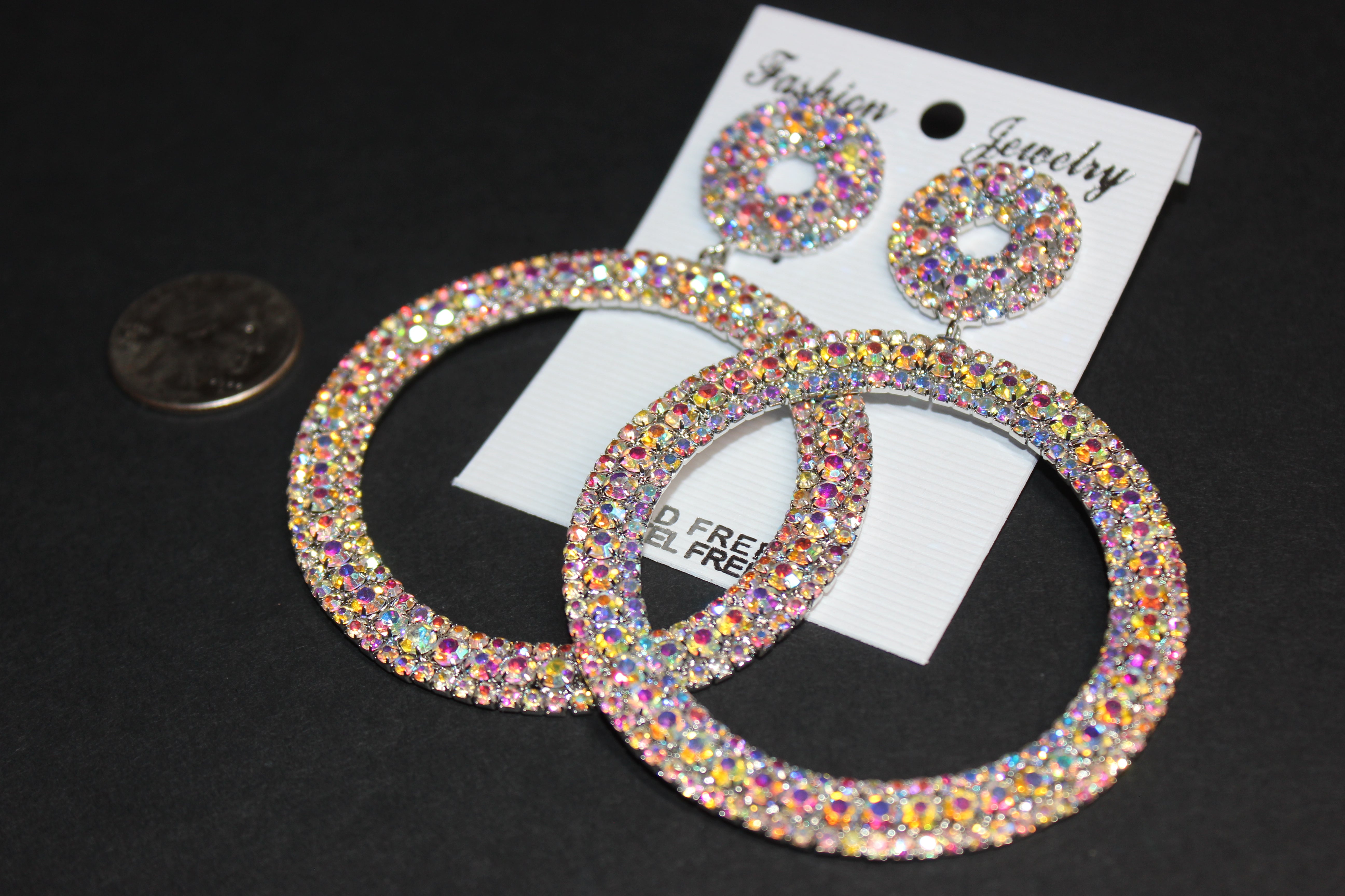 Iridescent Set In Silver Hoop Earrings