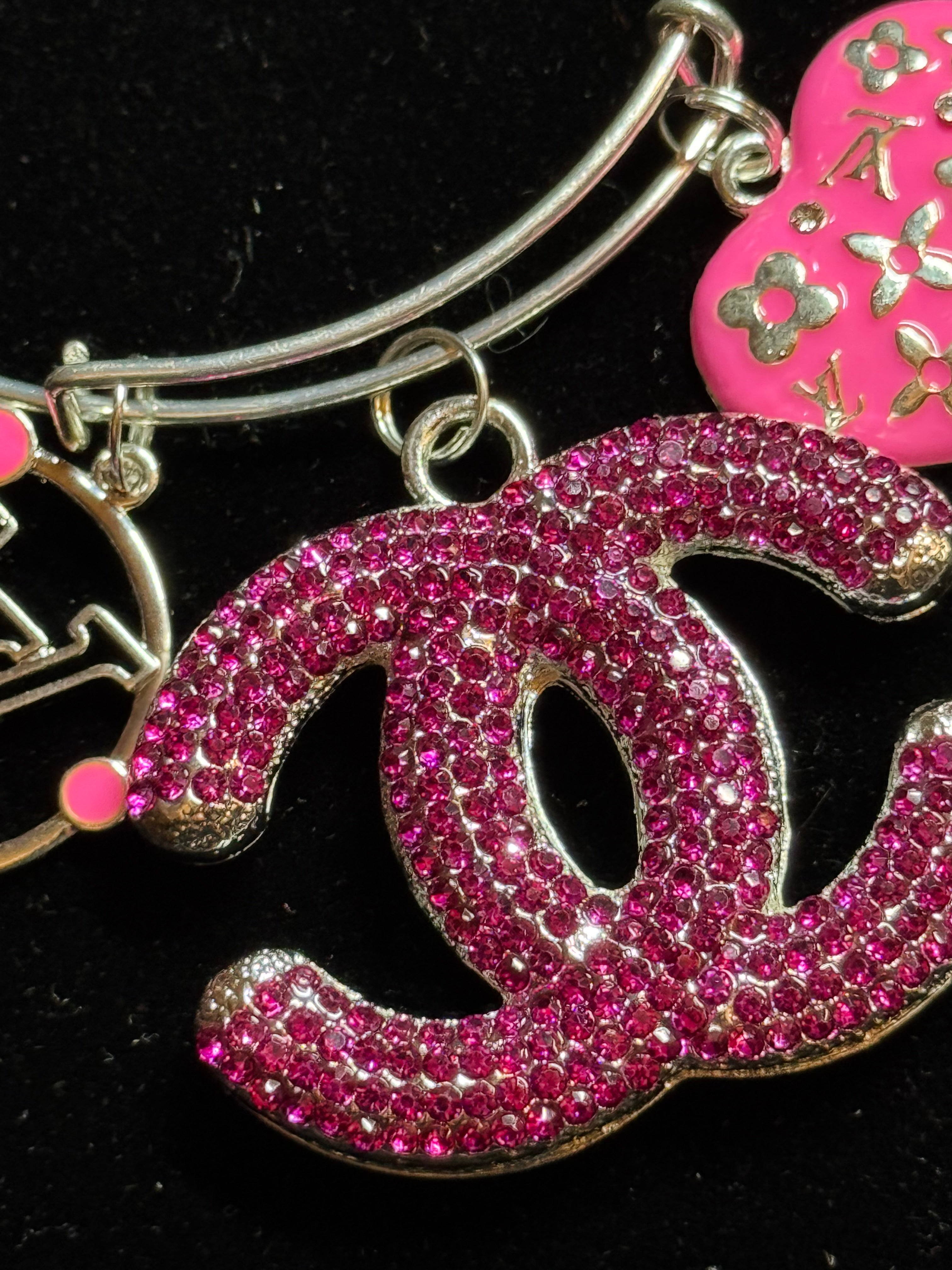 Hot Pink & Silver Charm Bangle