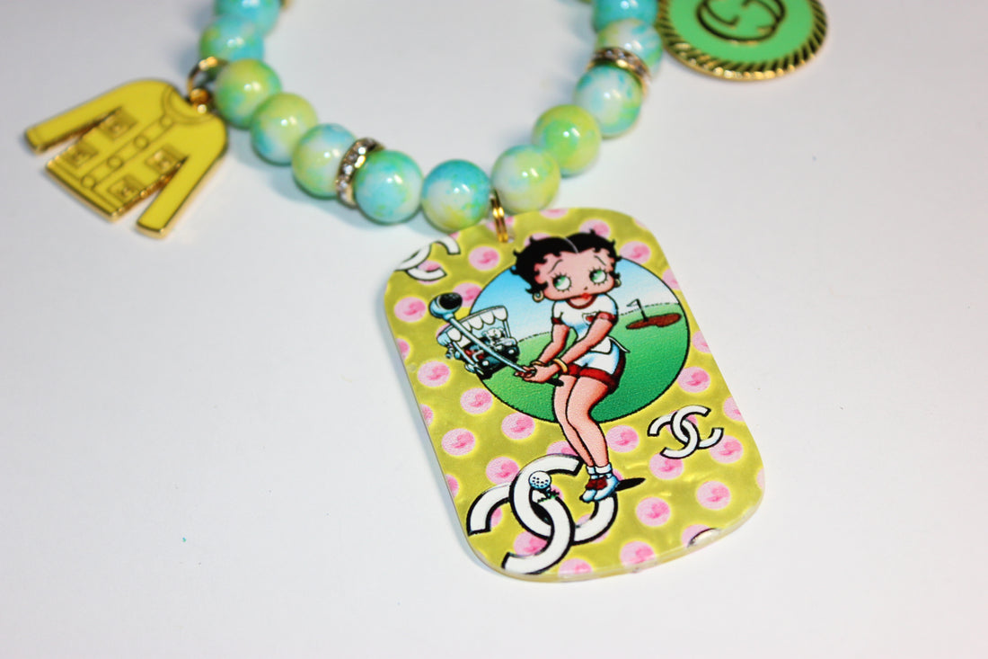 Yellow Green & Aquamarine w/ Gold Charm Bracelet (1)