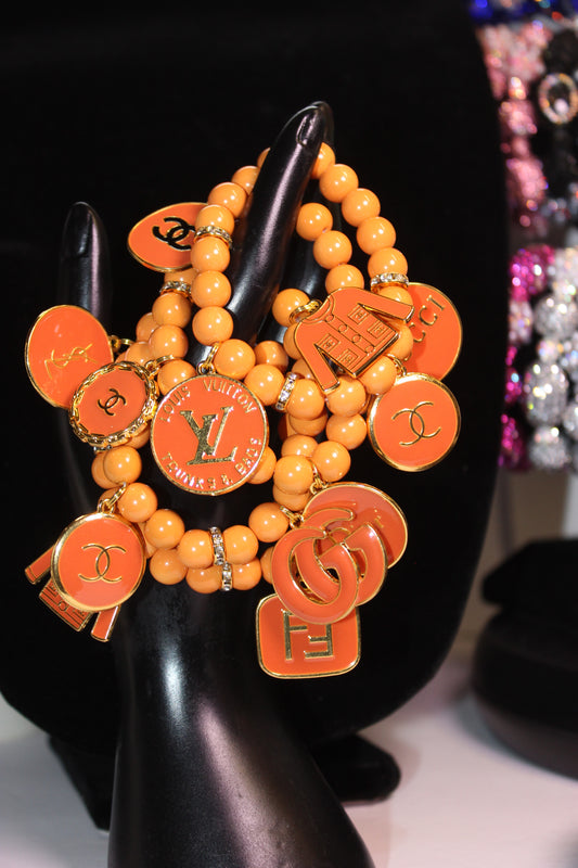 Orange & Gold 4 Piece Charm Bracelet Set