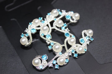 Pearl & Turquoise w/ Silver Brooch Pin