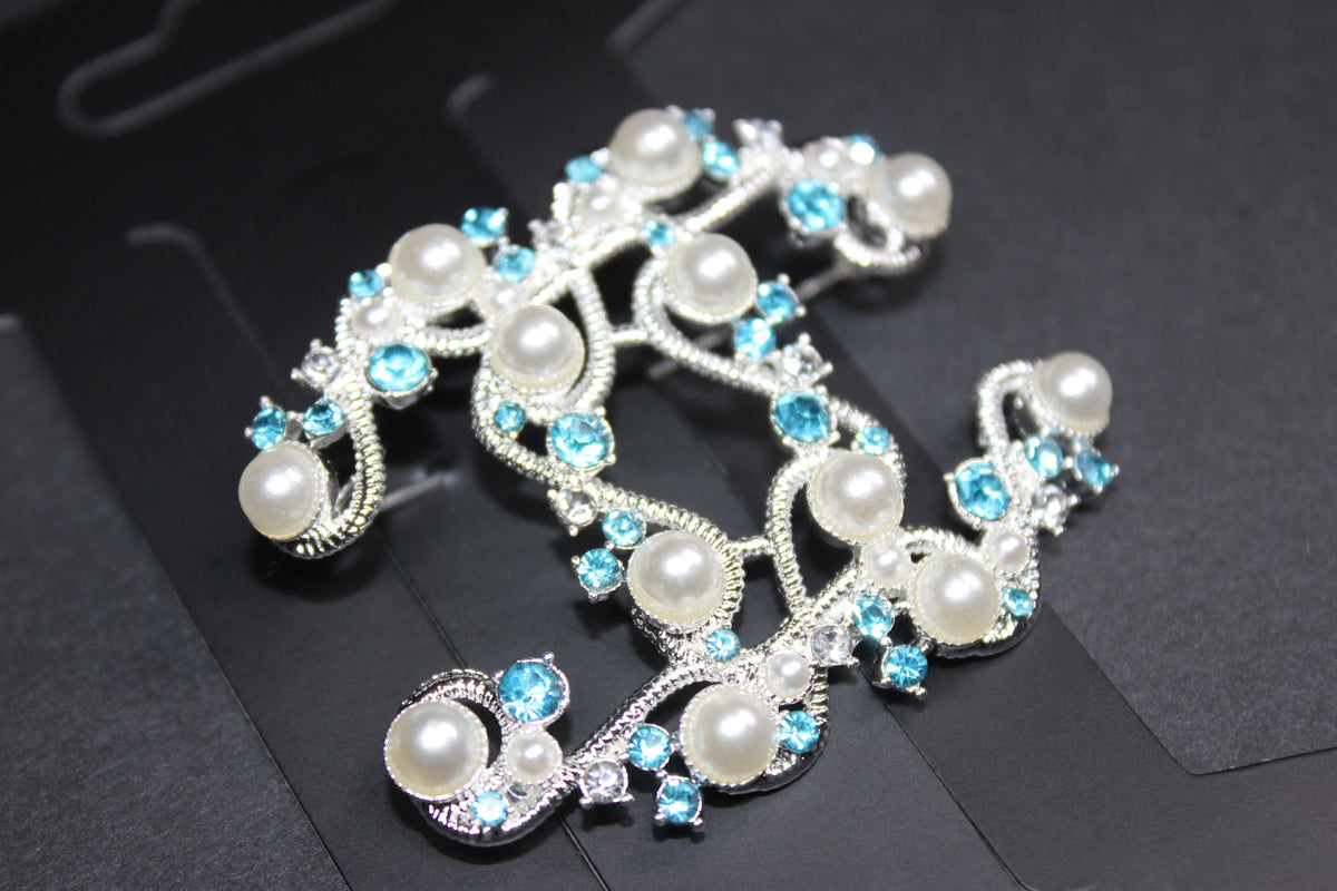 Pearl & Turquoise w/ Silver Brooch Pin