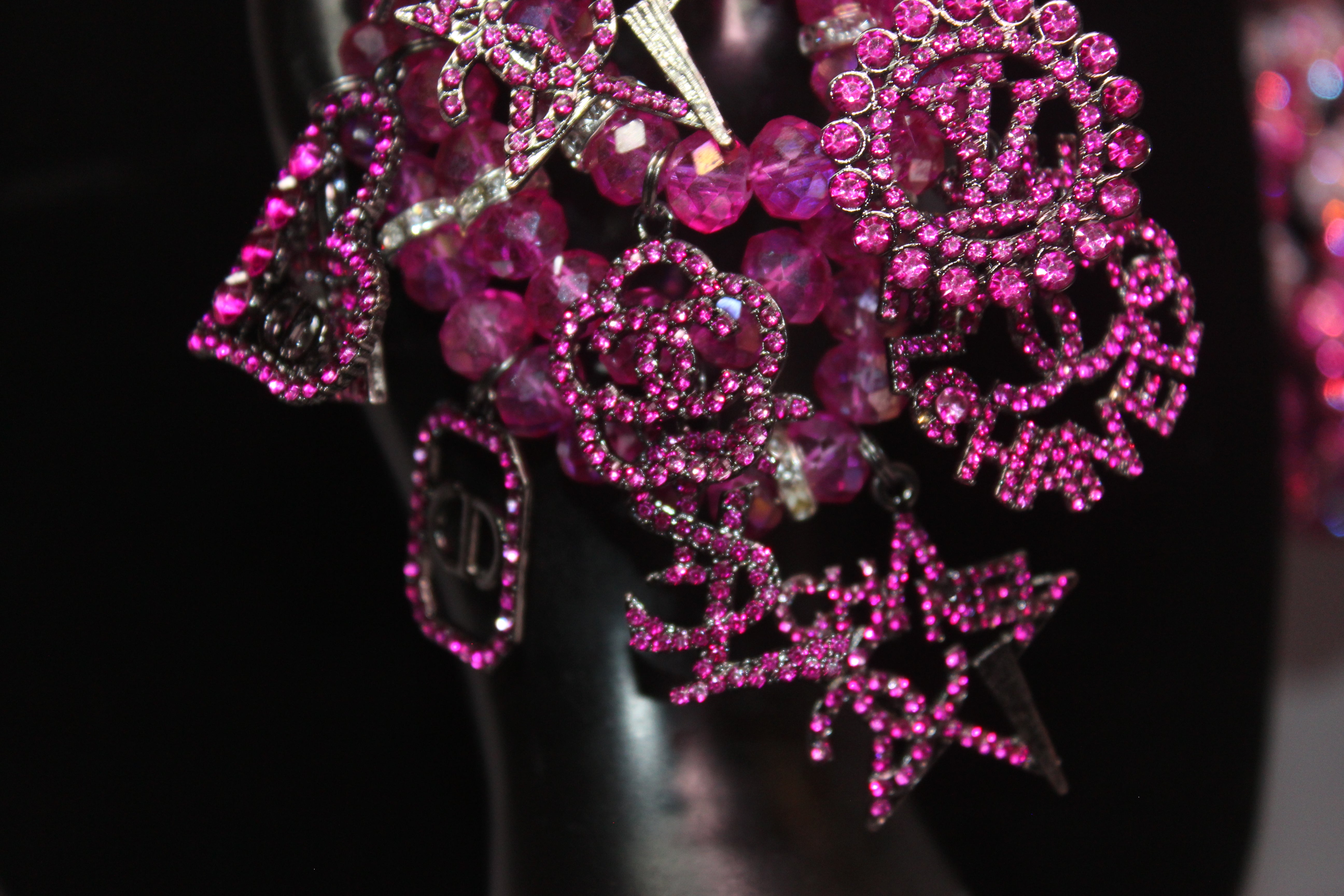 4 Piece Hot Pink Crystal Charm Bracelet Set
