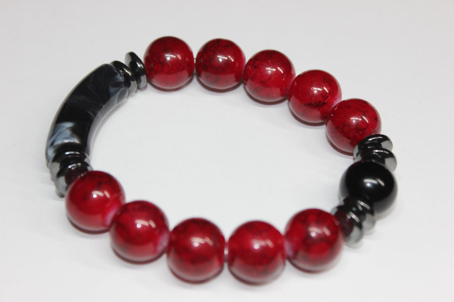 Red & Marble Black Beaded Bracelet
