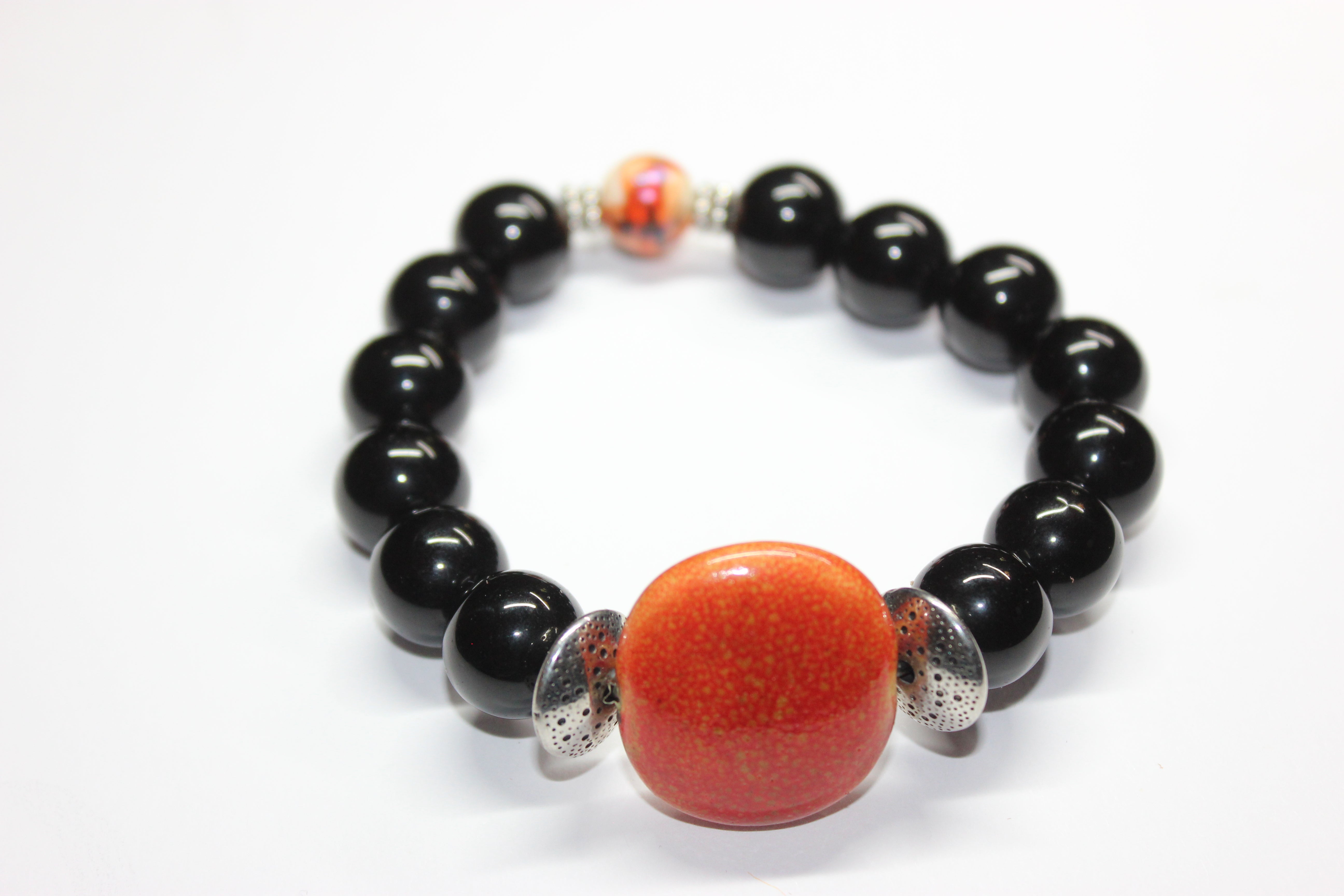 Black & Orange w/ Silver Beaded Bracelet