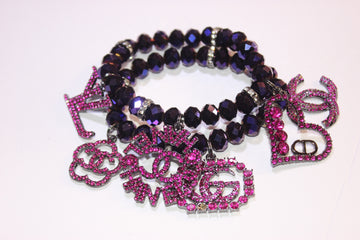 2 Piece Electric Plum/Purple Brilliant Crystal Charm Bracelet Set