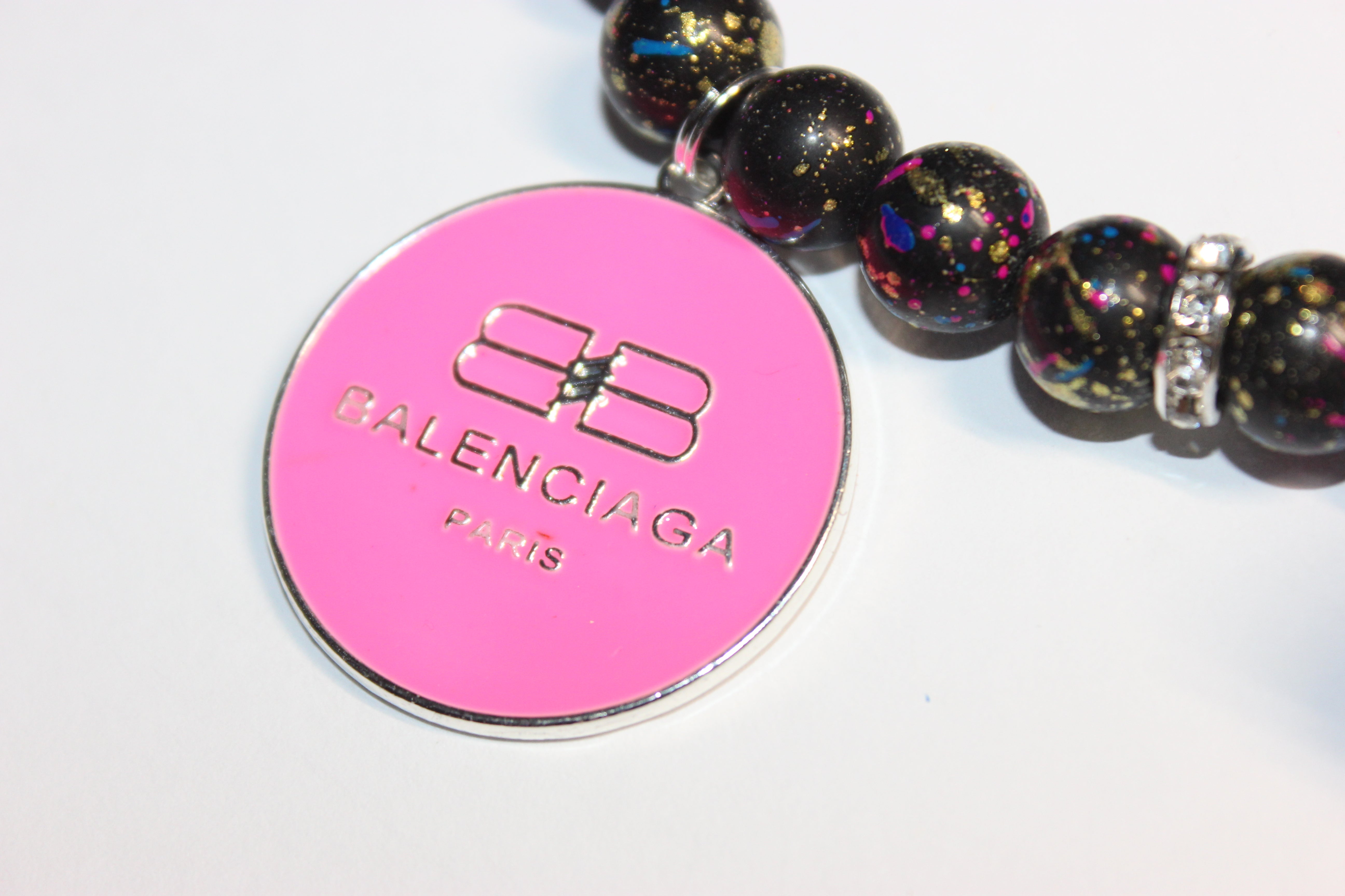Black/Pink White w/ Silver Charm Bracelet (1)
