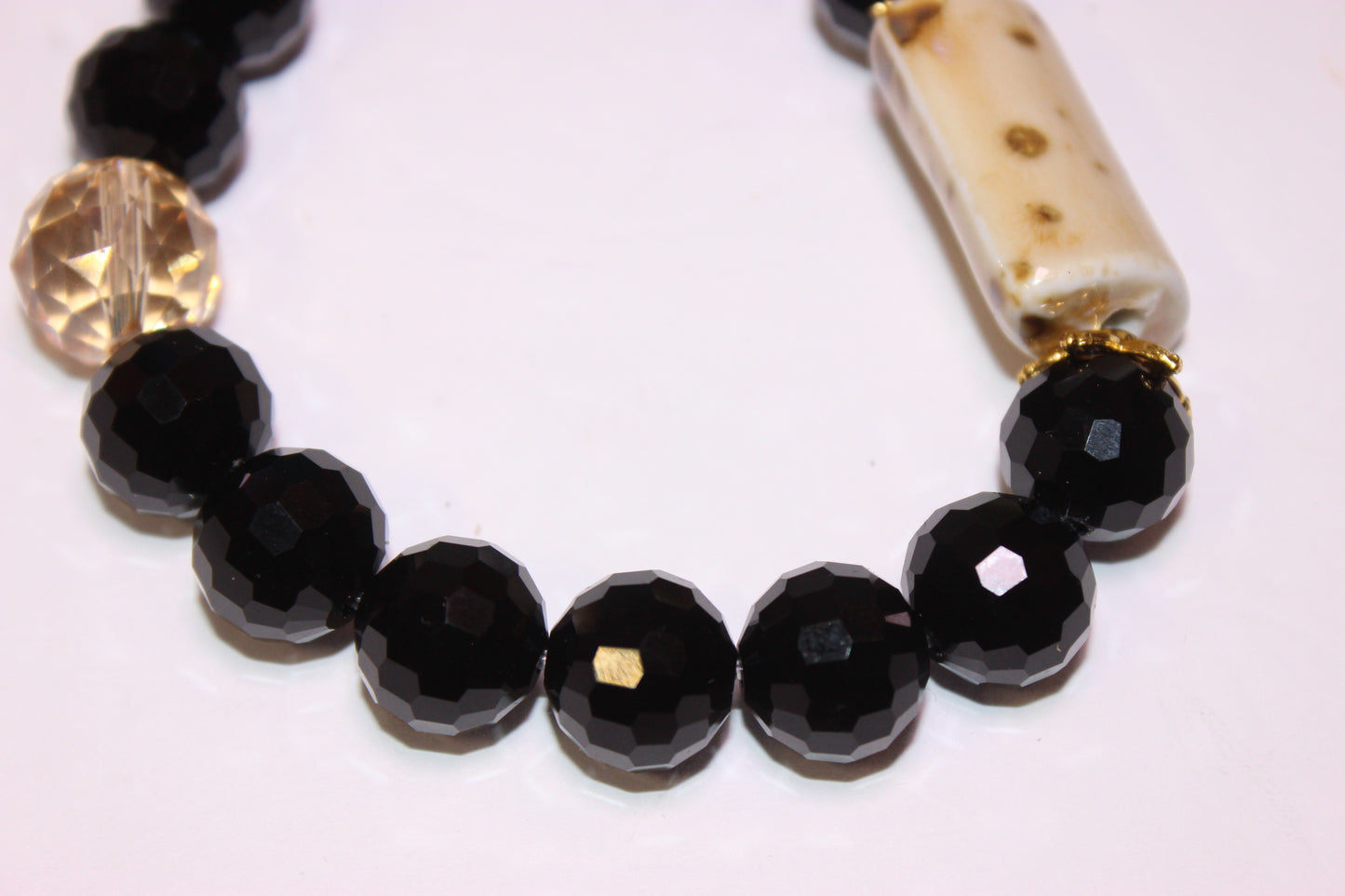 Black Ice Bracelet with Gold & Smooth Ceramic Natural Gemstone