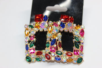 Multicolored Rhinestone & Gold Post Earrings