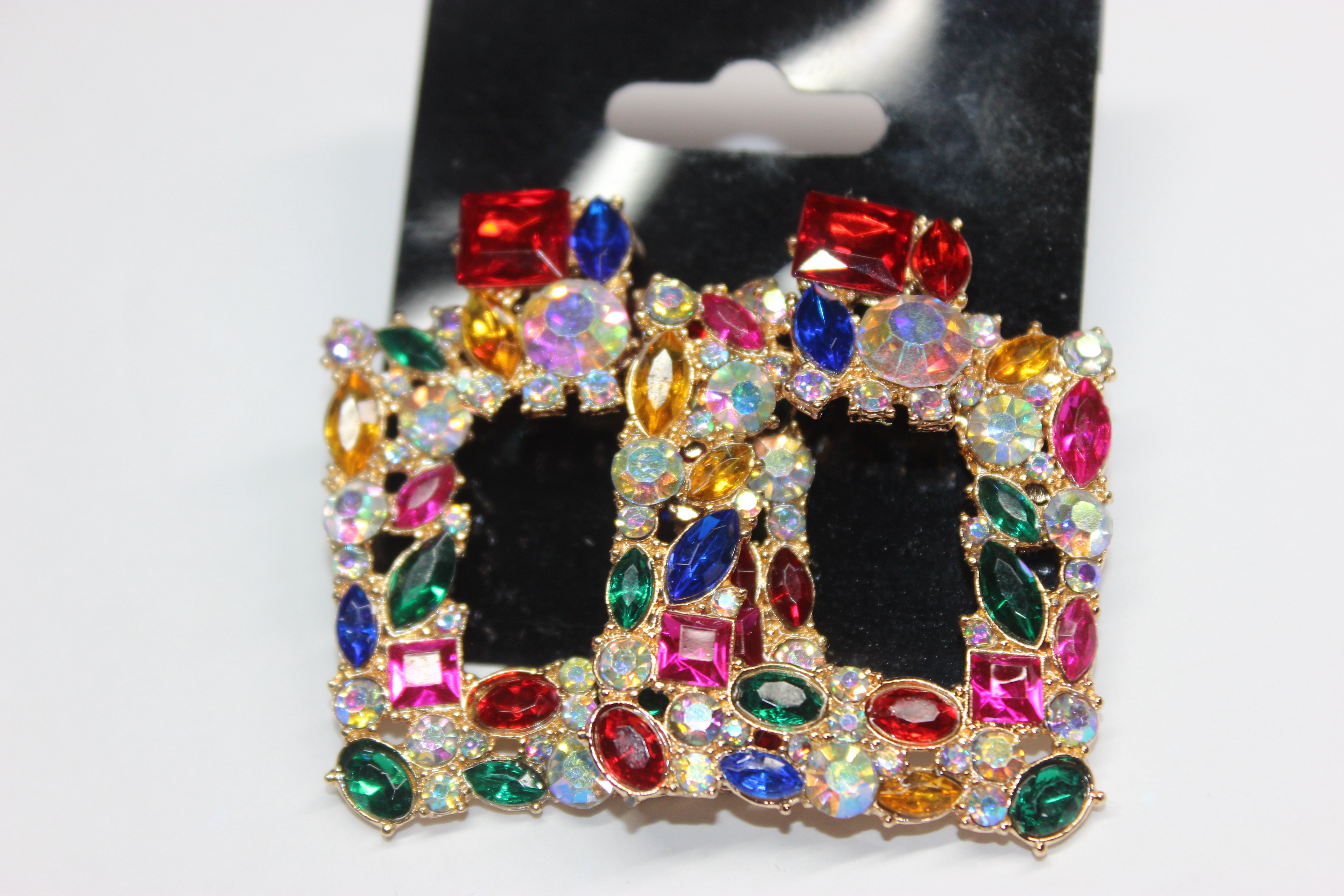 Multicolored Rhinestone & Gold Post Earrings