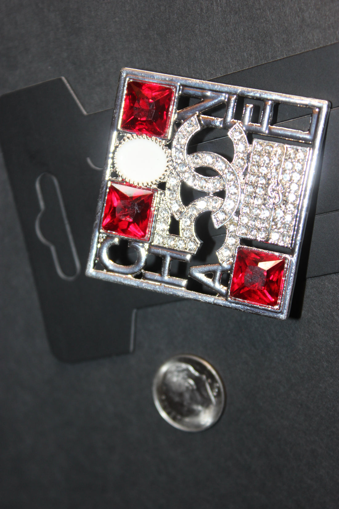 Red & Silver Pearl Rhinestone Brooch Pin
