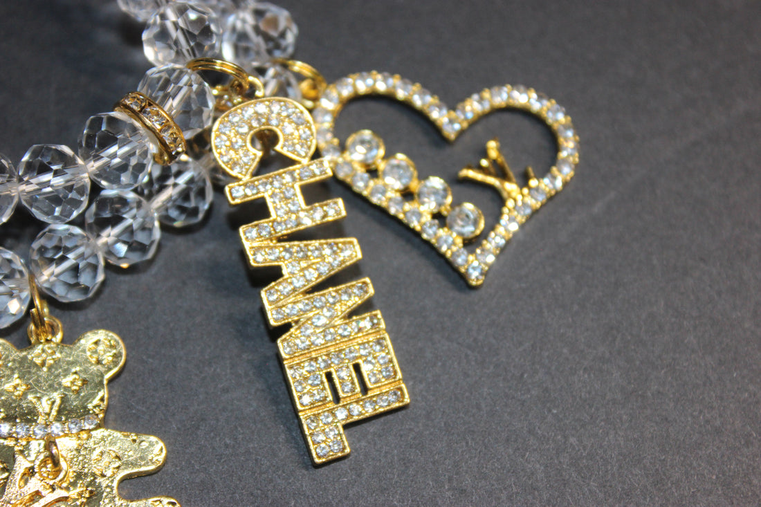 2 Piece Clear Crystal w/ Gold Rhinestone Charms Charm Bracelet Set