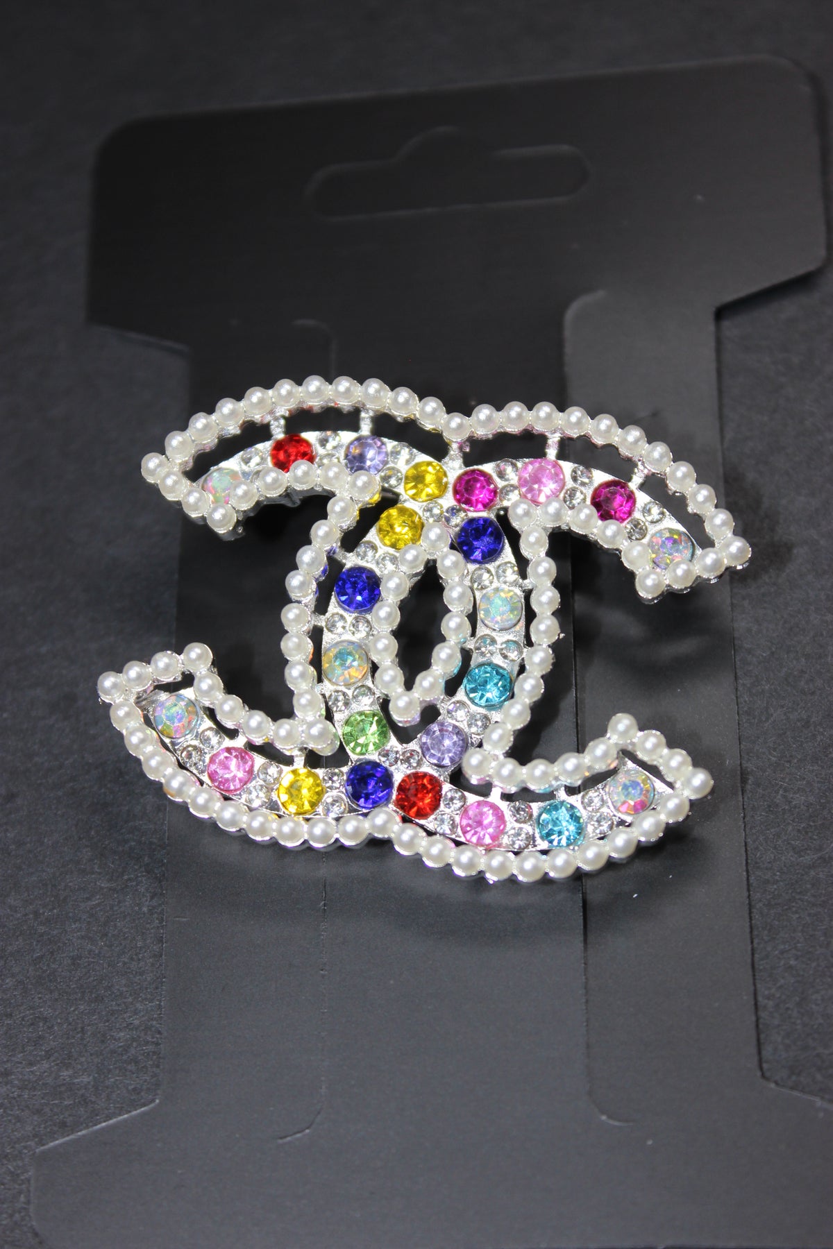 Multicolored Pearl & Silver Brooch Pin
