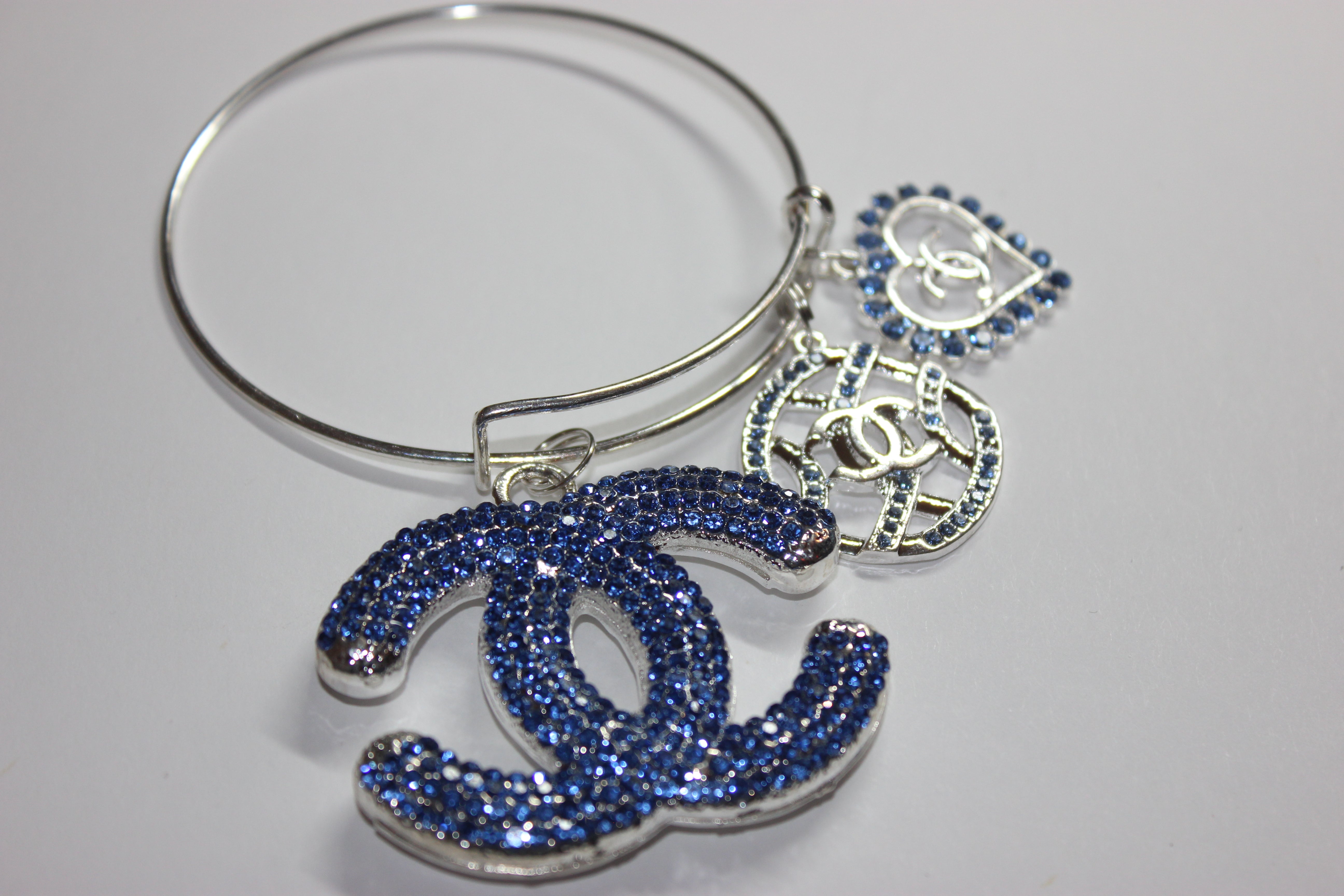 Blue & Silver Rhinestone Charm Bangle