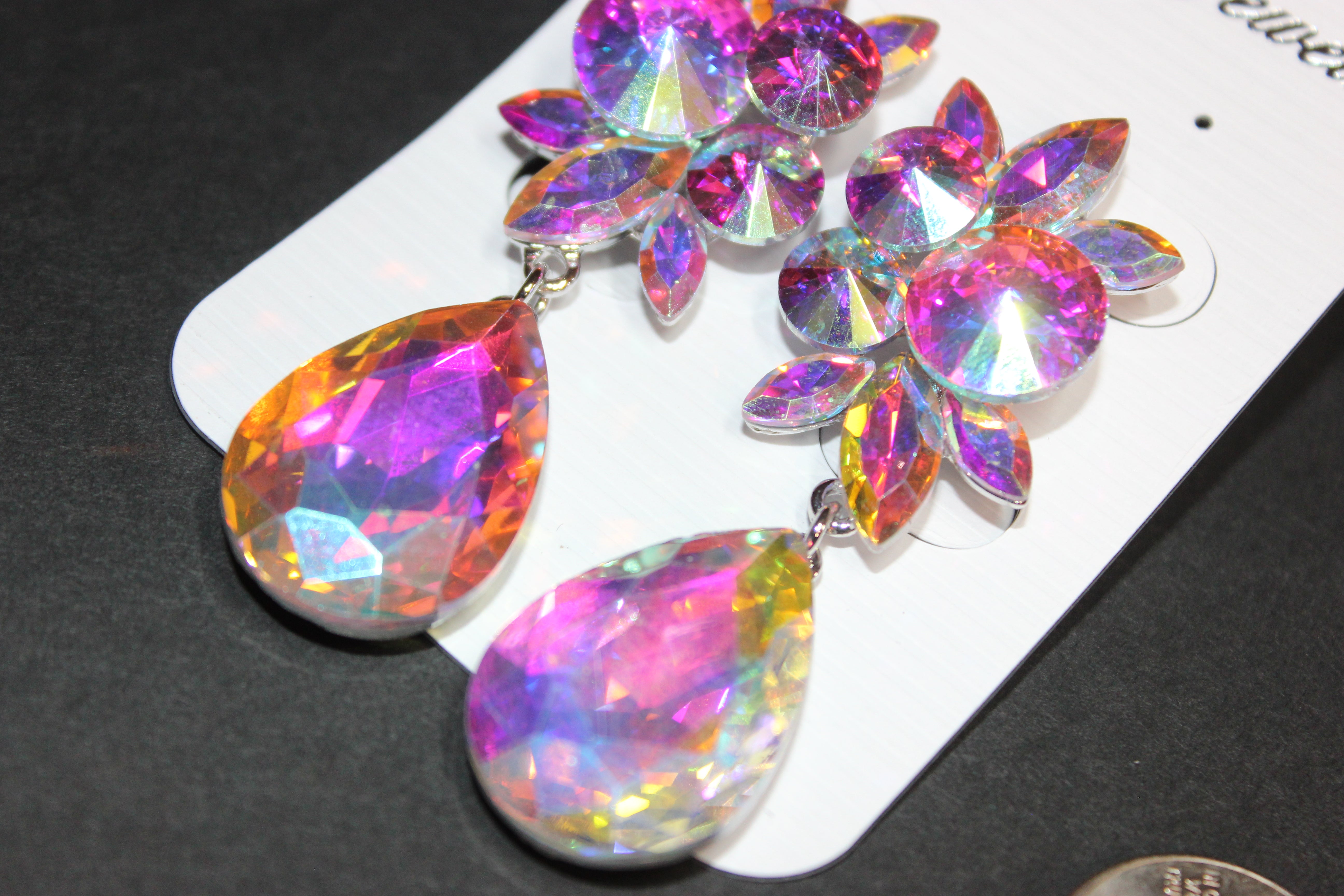 Clip On Iridescent Crystal Pineapple Drop Earrings