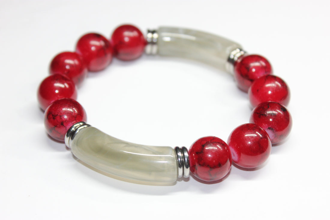 Grey & Red Onrè Beaded Bracelet