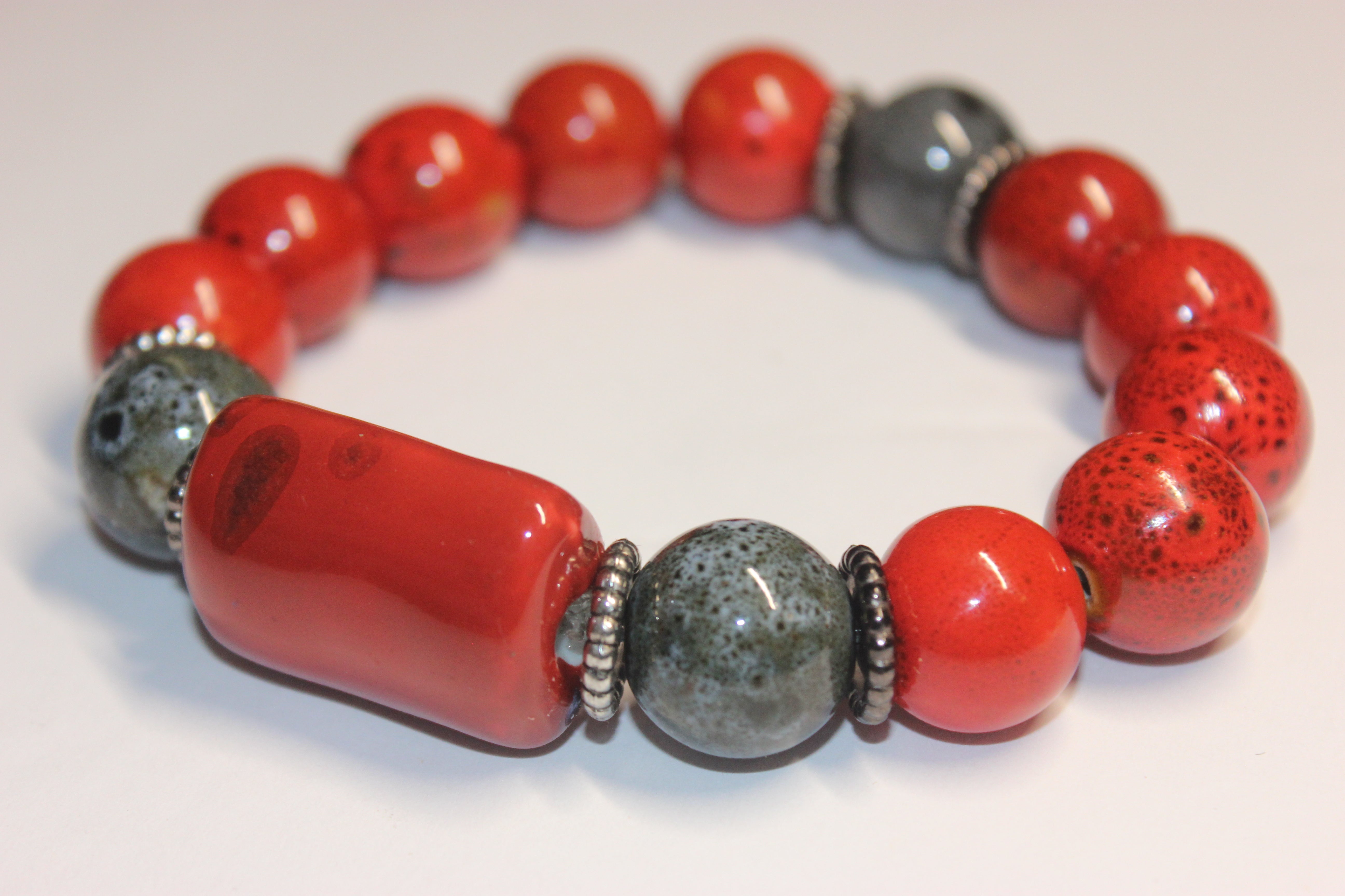 Rust Orange & Grey Gemstone Bracelet