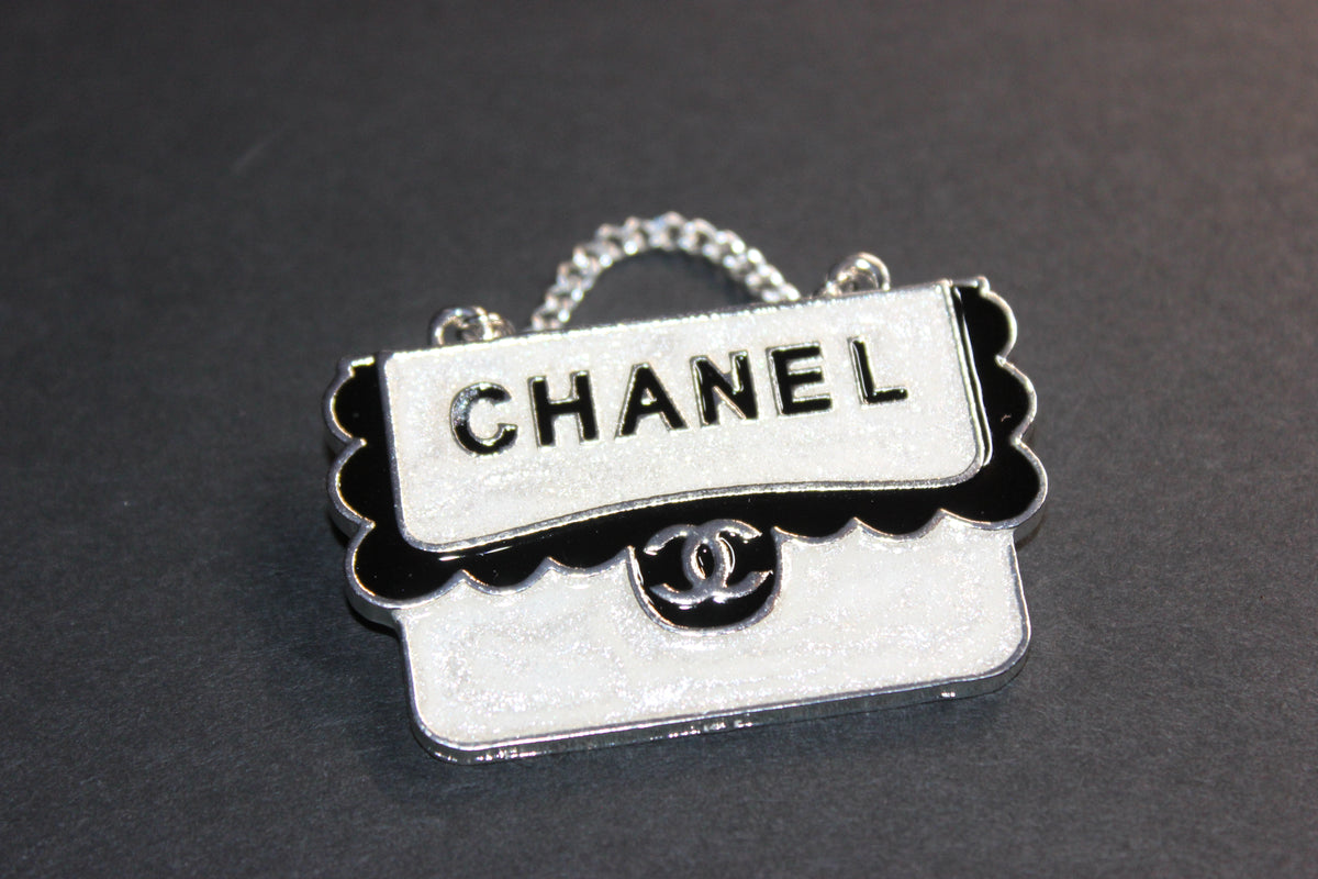 White Black & Silver Brooch Pin