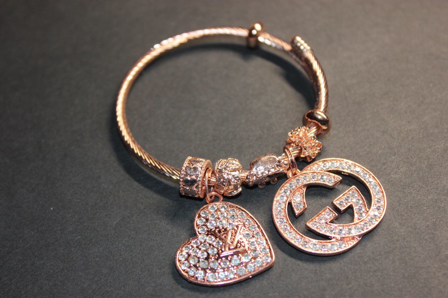 Rose Gold Charm Bangle Bracelet