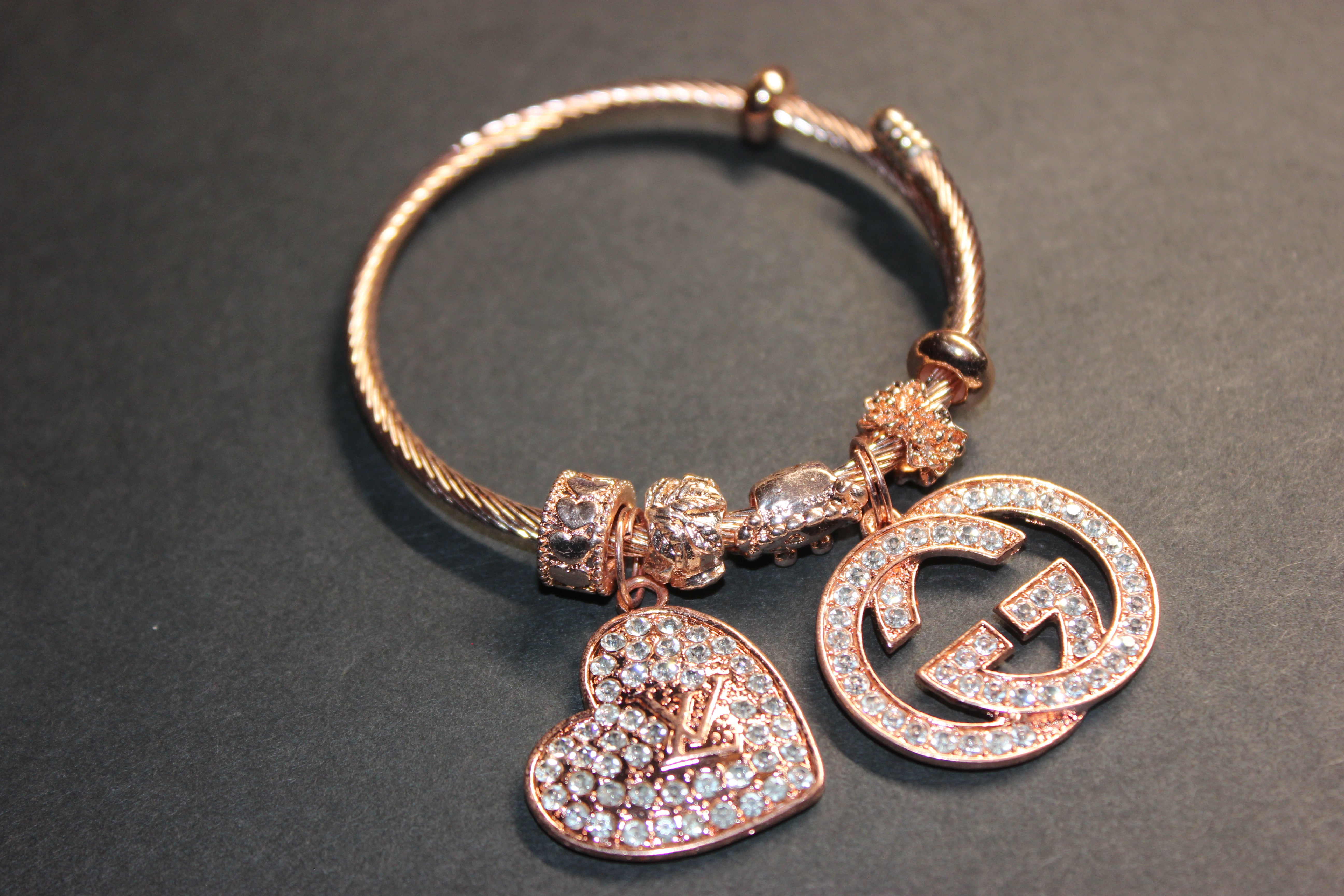 Rose Gold Charm Bangle Bracelet