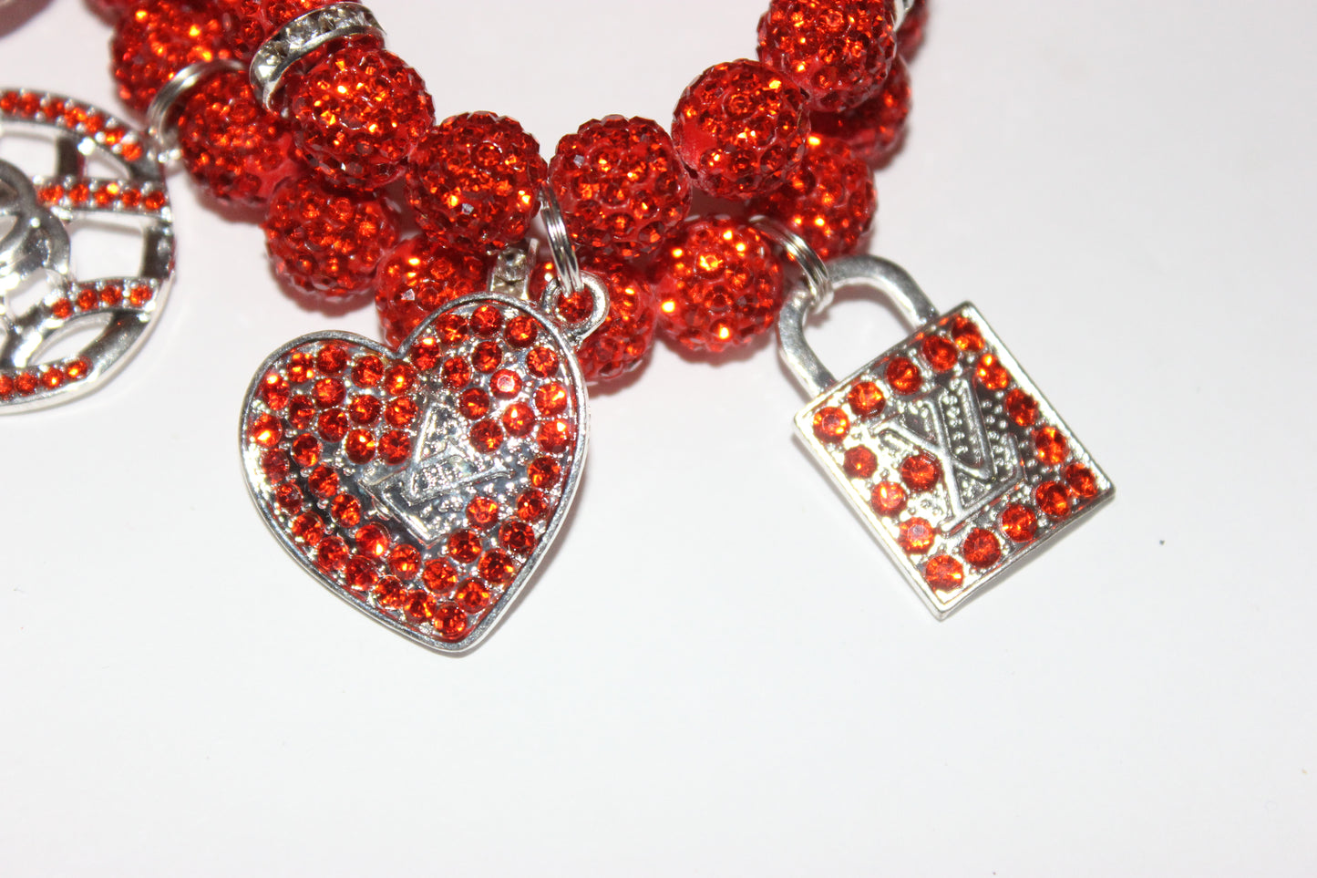2 Piece Orange Rhinestone Charm Bracelet Set