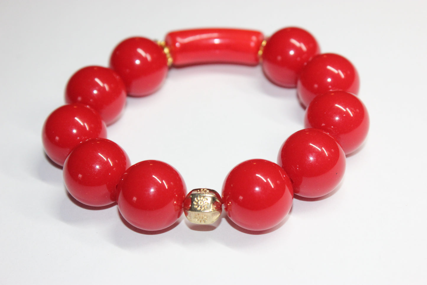 Red & Gold Large Beaded Bracelet