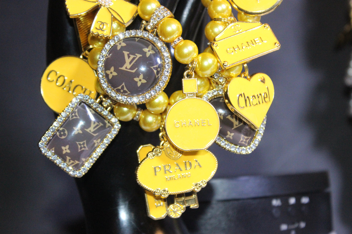 3 Piece Yellow & Gold Pearl Luxury Charm Bracelet Set