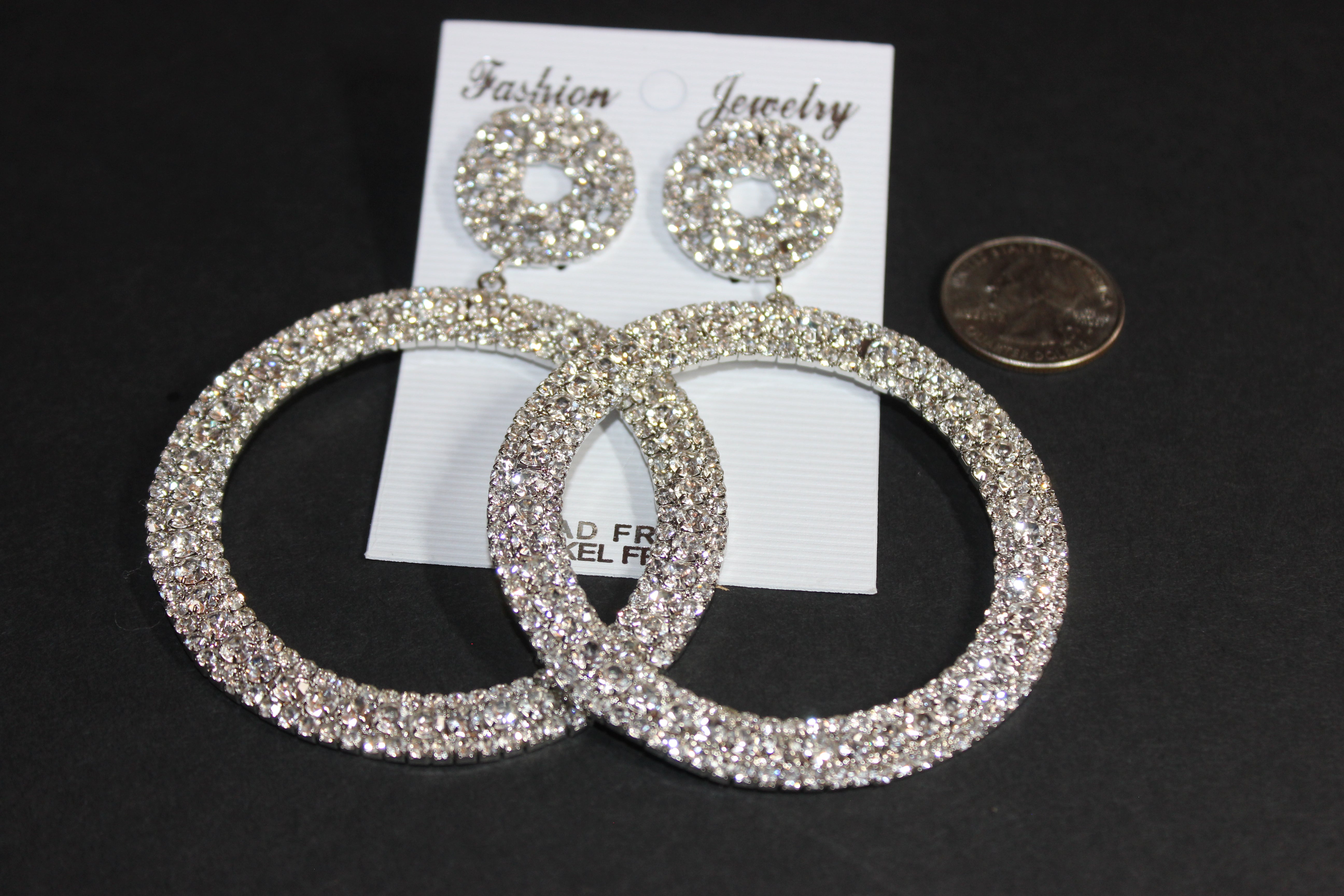 Rhinestone Silver Hoop Earrings